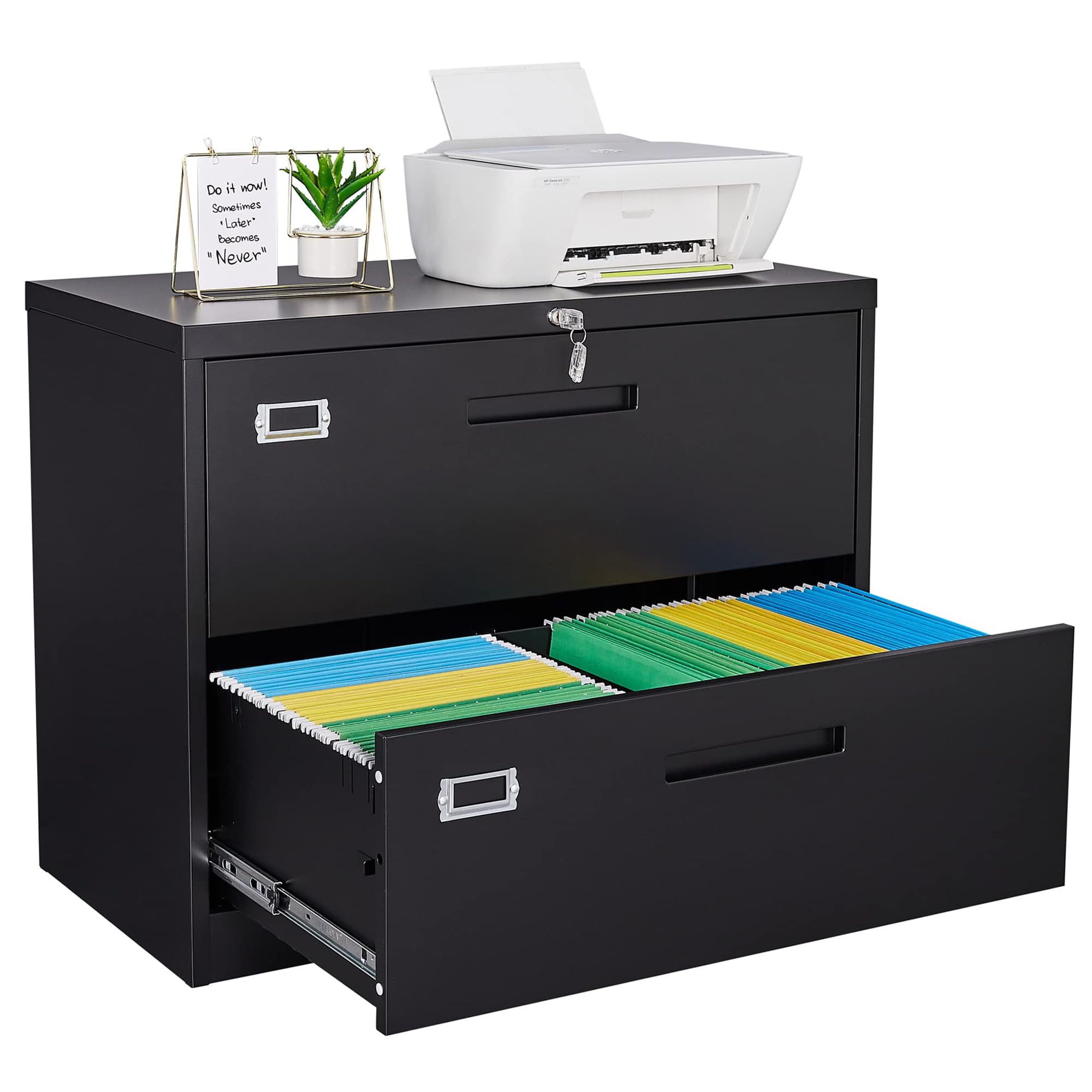 Letaya 2-Drawer Metal Lateral File Cabinet with Lock - Steel Wide Filing Storage Cabinet for Home & Office - Organize Letter, Legal, F4 & A4 Documents (Black) - Perfect for Office Organization, Document Storage & Workspace Efficiency