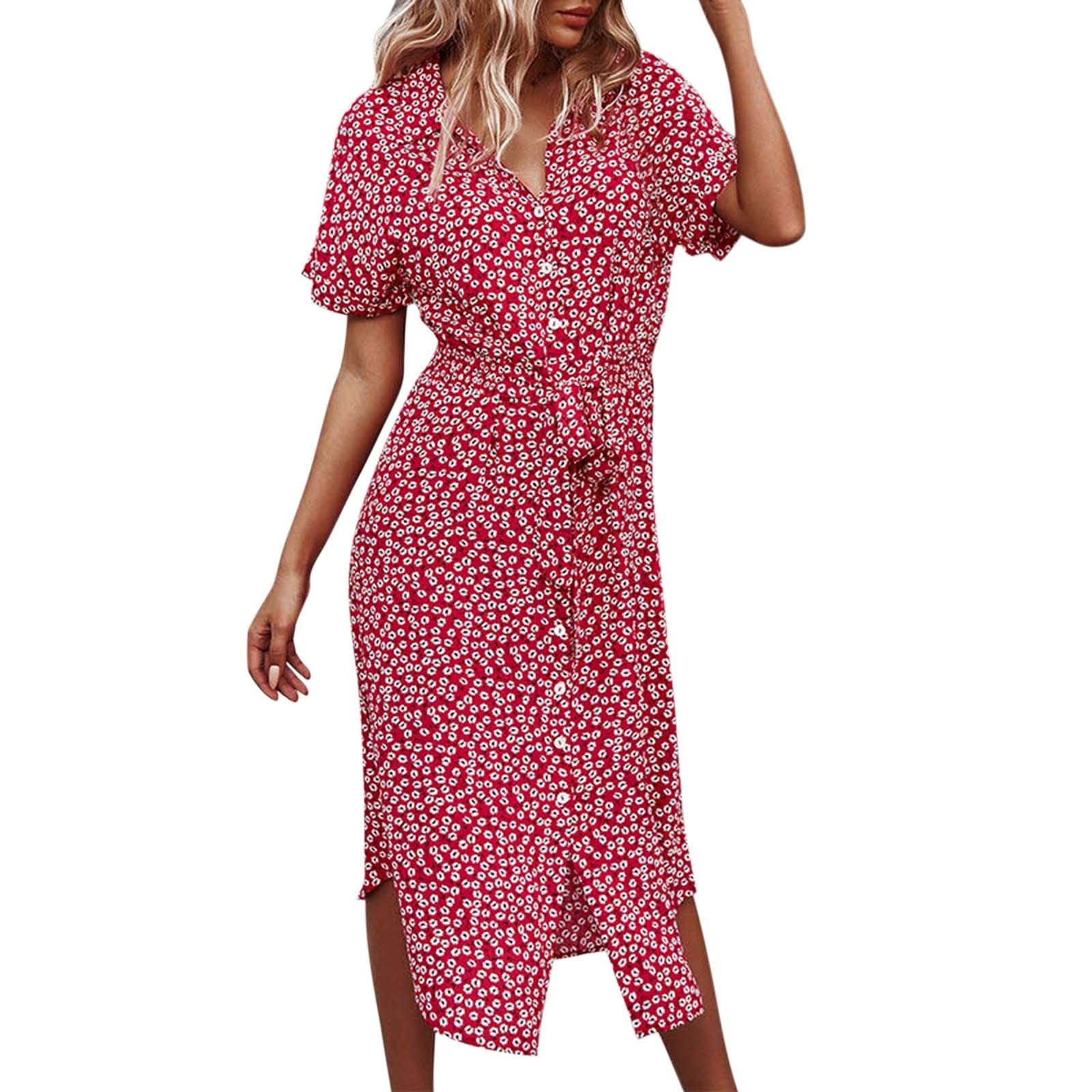 DonToGoo Women's Casual Floral Print Long Sleeve Button Down Summer Dress - Perfect for Beach, Vacation, and Everyday Wear