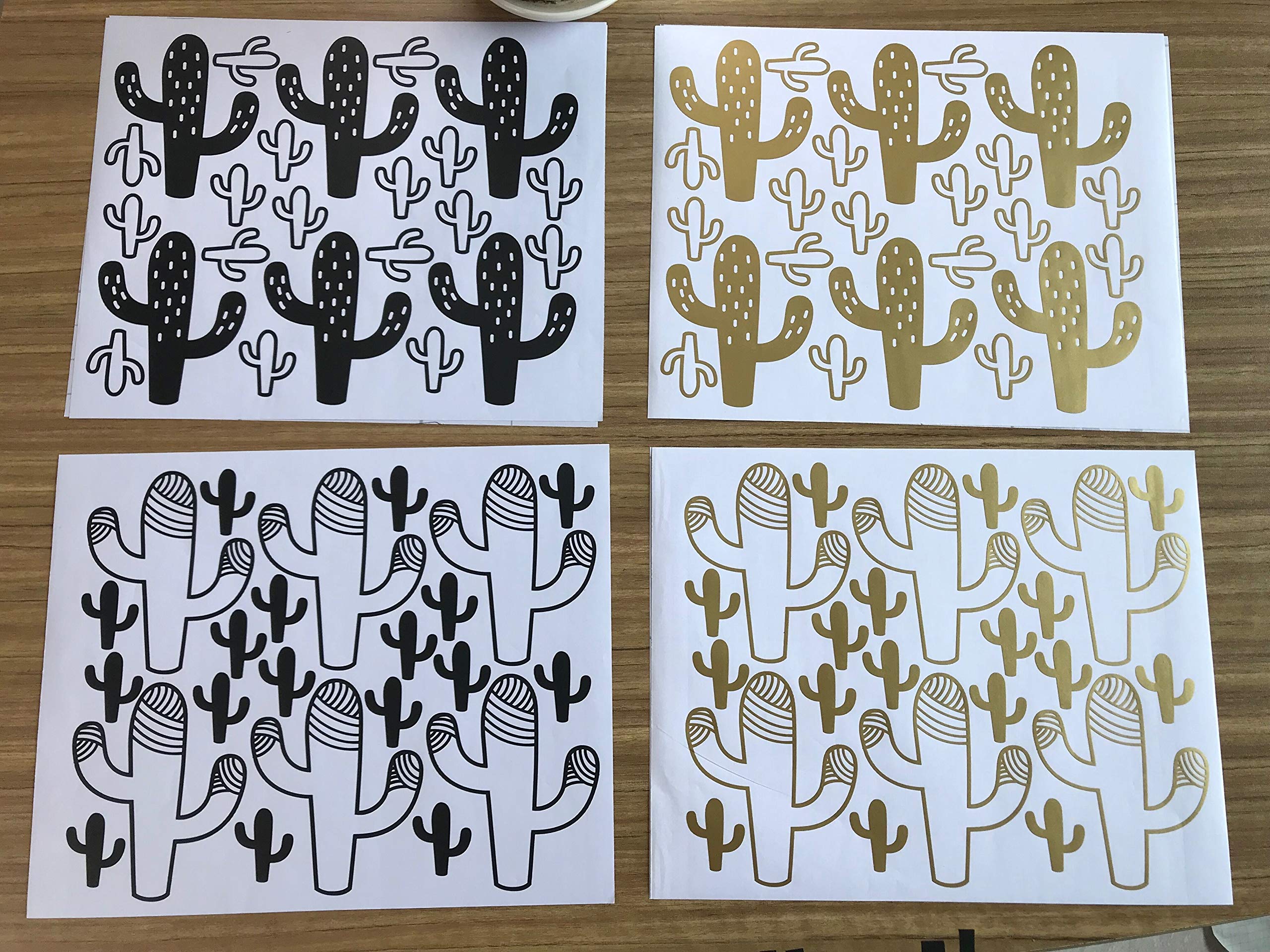 Melissalove 92-Piece Cactus Wall Stickers Set - DIY Vinyl Wall Art Decals for Kids Room, Nursery & Home Decor - Gold (JW572) - Perfect for Bedroom, Playroom & Party Decorations