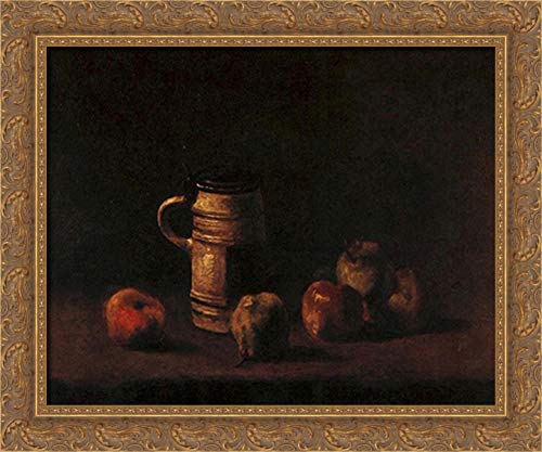Vincent van Gogh Still Life with Beer Mug and Fruit - 24x20 Gold Ornate Wood Framed Canvas Art Print - Perfect for Dining Room, Bar Decor or Vintage Art Collection