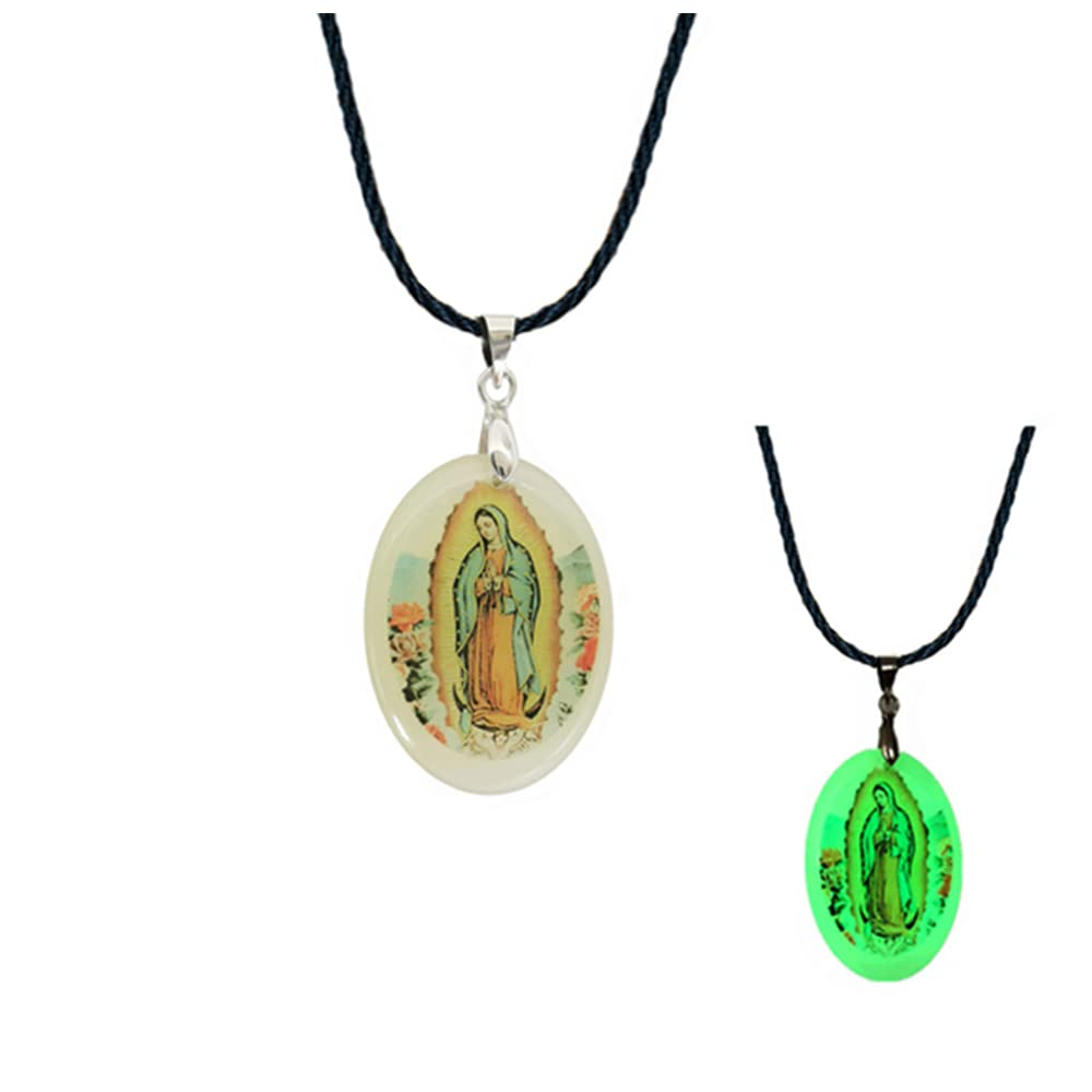 Virgin Mary Necklace - CXUEMH Miraculous Glow in the Dark Resin Pendant with Guadalupe Charm, Religious Jewelry Gift for Women, Friends & Family - Perfect for Church, Prayer & Spiritual Protection