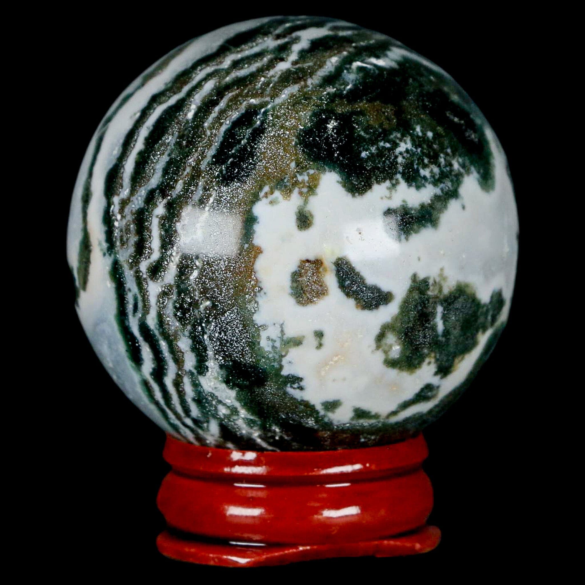 47MM Sardonyx Mineral Specimen - Green White Sphere Ball Orb from Brazil with Display Stand - Perfect for Crystal Healing, Home Decor & Mineral Collection