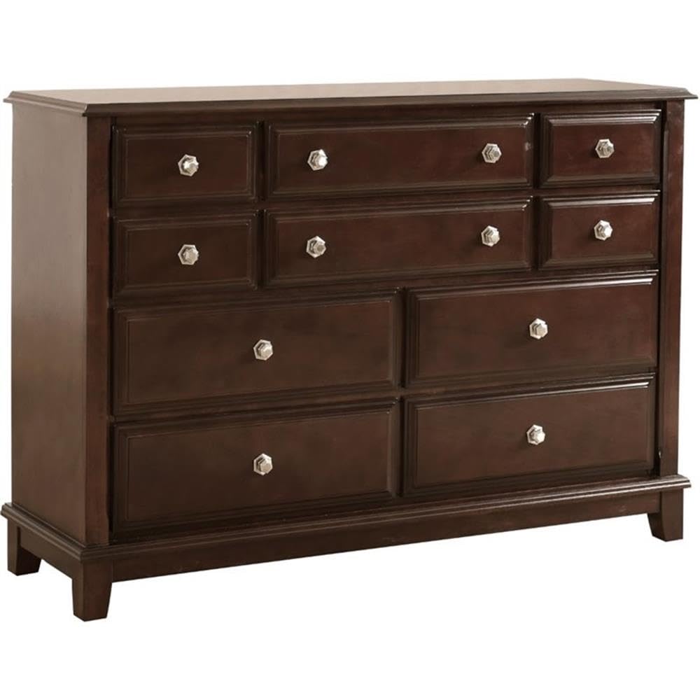 Glory Furniture Ashford 10-Drawer Dresser in Cappuccino Finish - Stylish Bedroom Storage Solution for Clothes & Accessories