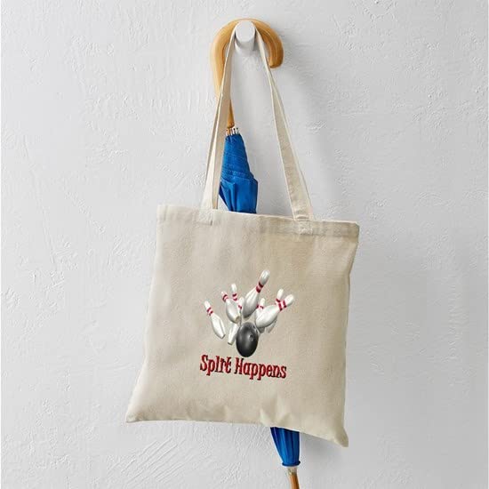 Split Happens Bowling Tote Bag - Natural Canvas Reusable Shopping Tote - Perfect for Bowling, Groceries & Beach Outings