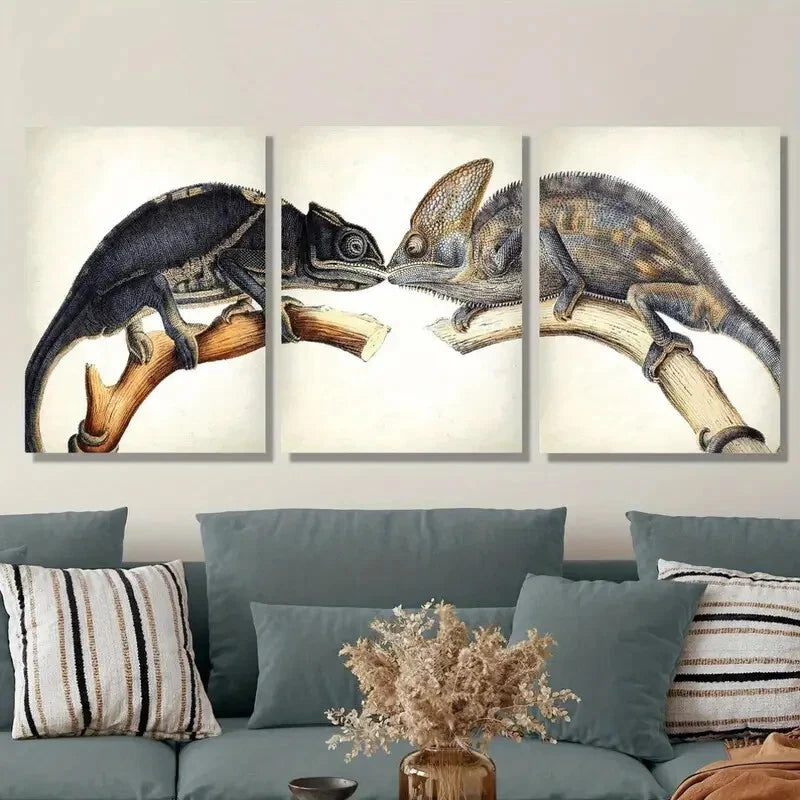 3-Piece Metal Wall Art Set - Lizard & Chameleon Prints - Ready to Hang Home Decor for Living Room, Bedroom, or Office