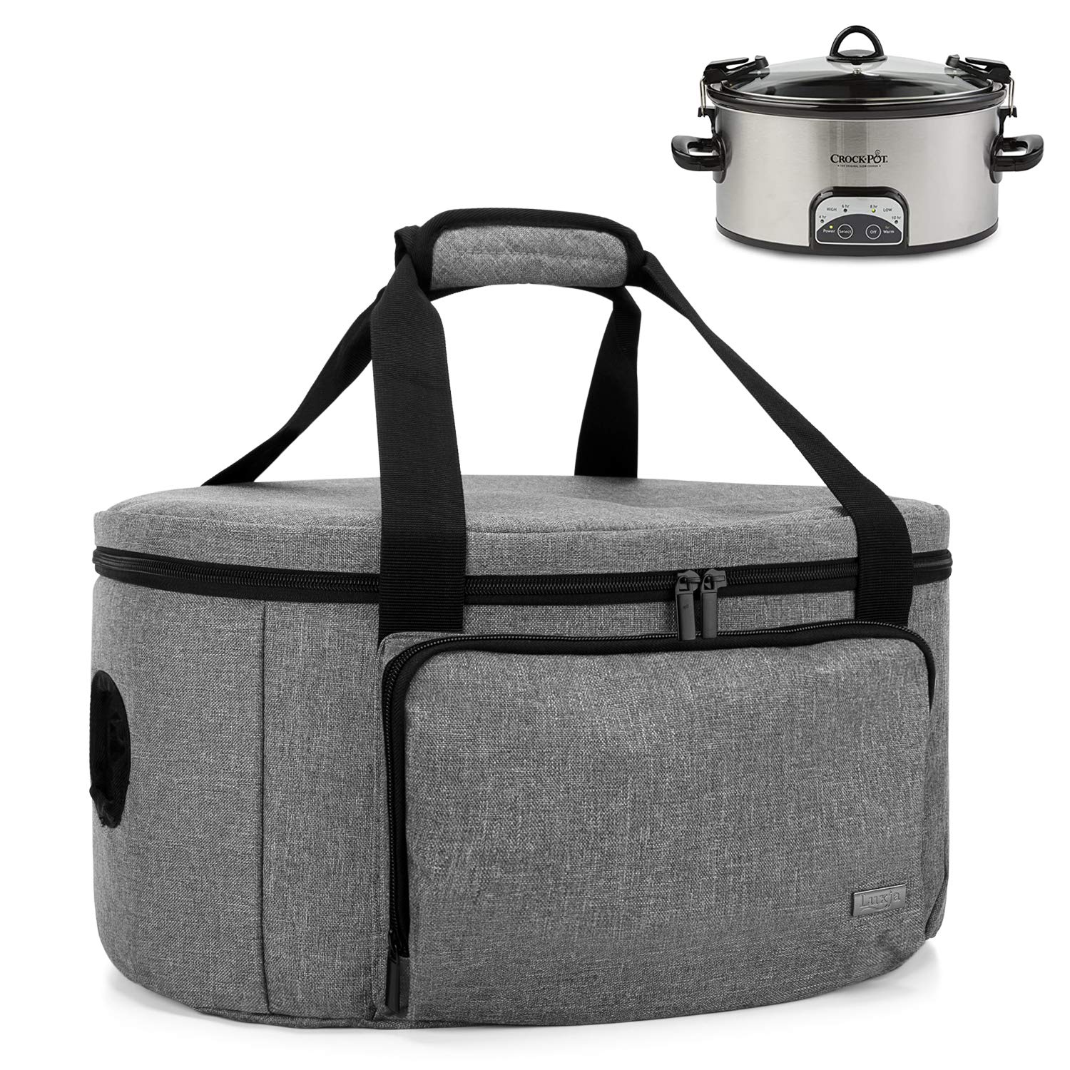 LUXJA Insulated Slow Cooker Bag with Bottom Pad & Lid Straps - Portable Thermal Carrier for 6-8 Quart Oval Slow Cookers (Gray) | Perfect for Potlucks, Picnics & Keeping Meals Warm at Parties