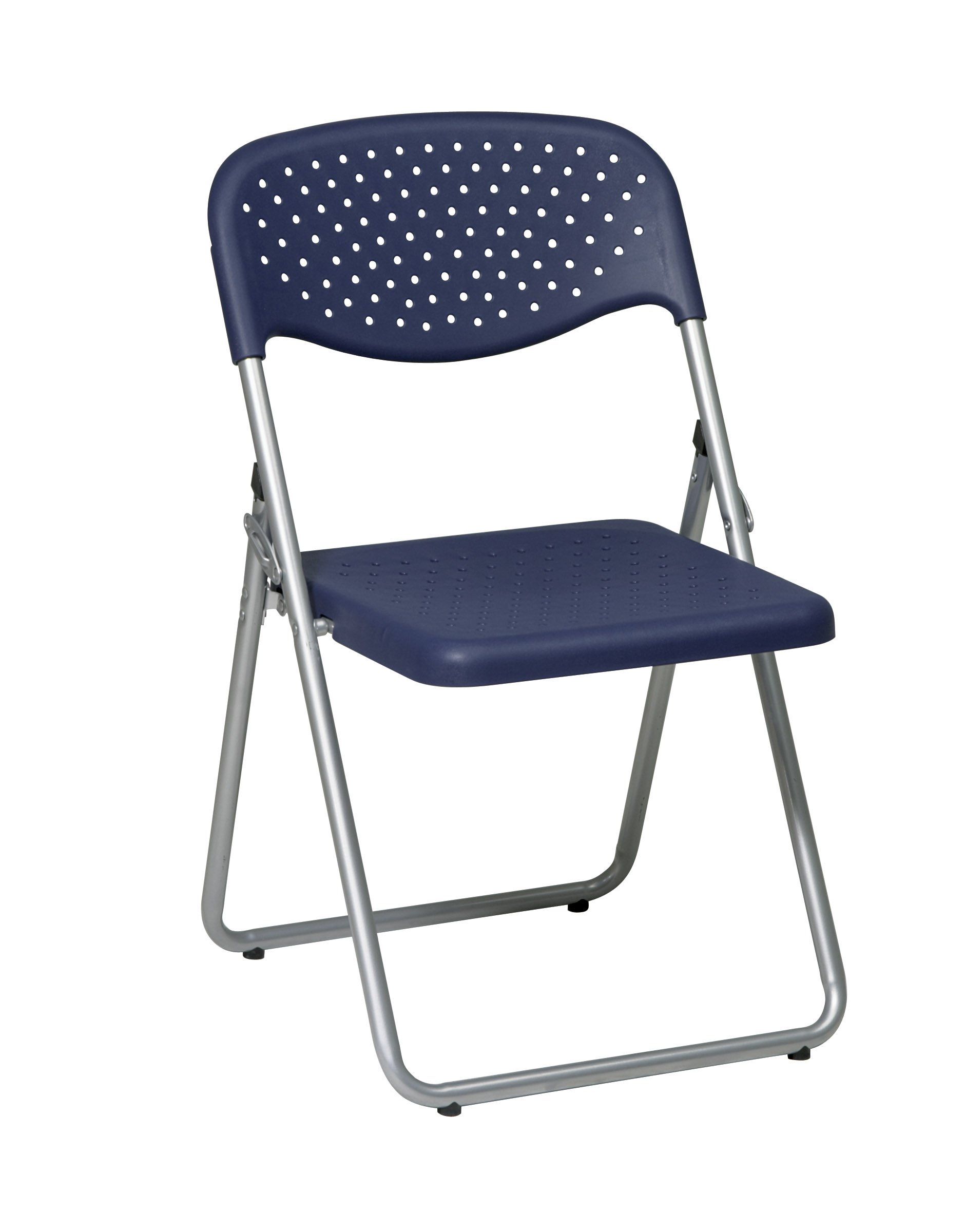 Office Star FC Series 4-Pack Folding Chairs with Ventilated Plastic Seat & Back - Blue Seat, Silver Frame - Perfect for Events, Parties, Meetings & Outdoor Gatherings