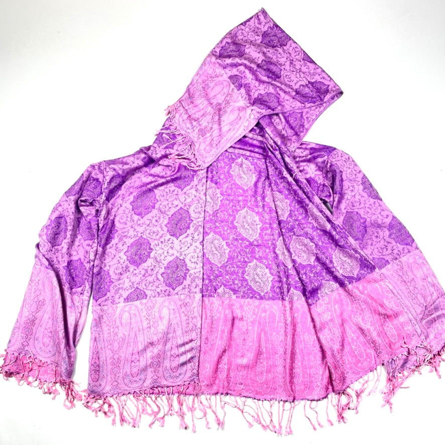 PASH ROBE Women's Soft Floral Paisley Kimono Robe - Lightweight Bathrobe for Spa, Lounge & Beach Cover-Up - Pink & Purple Boho Design