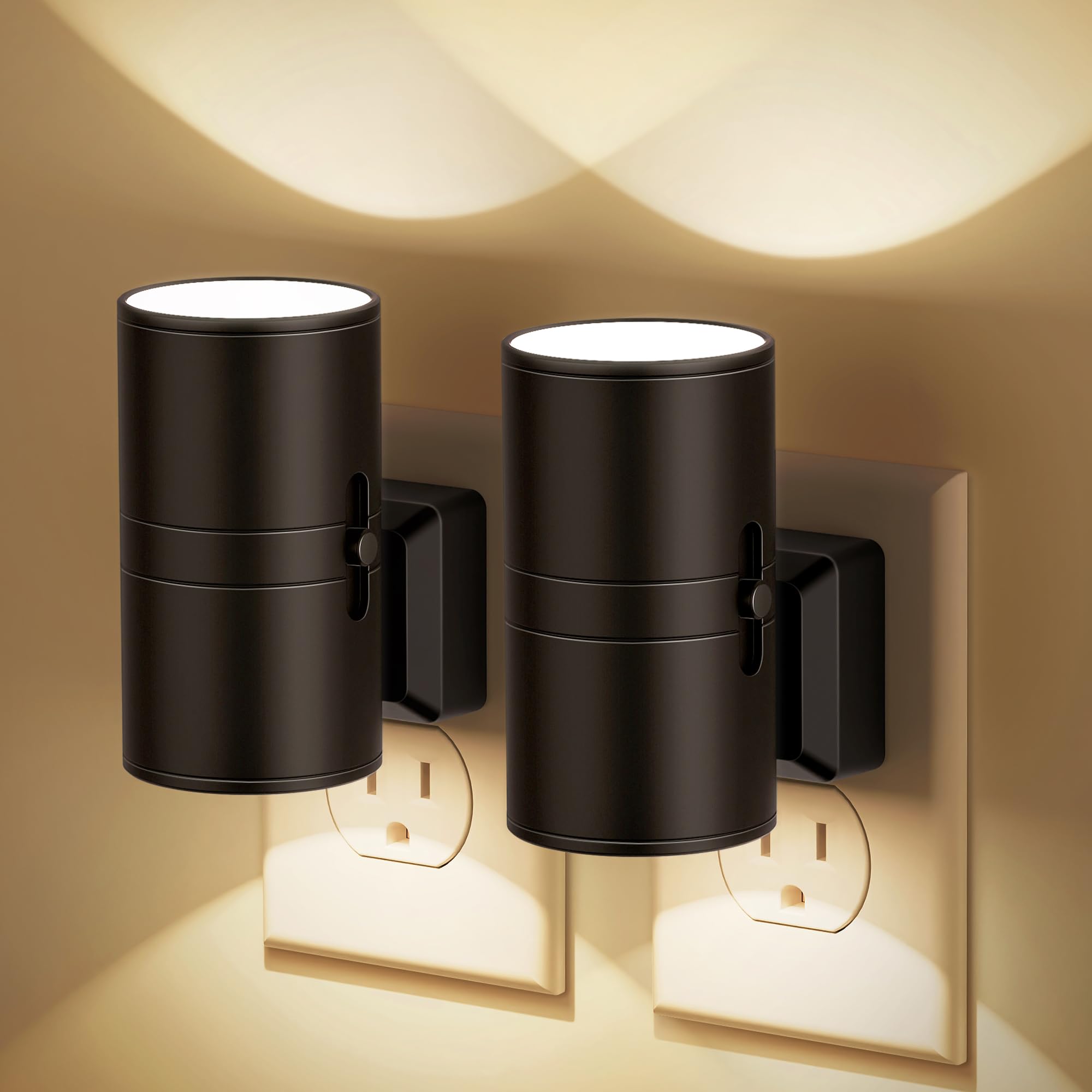Dimmable Night Light Plug in with Dusk to Dawn Sensor - 2 Pack Soft White 3000K Adjustable Brightness (0-100LM) for Hallway, Bedroom, Nursery - Energy Efficient LED Wall Night Lights for Kids & Adults