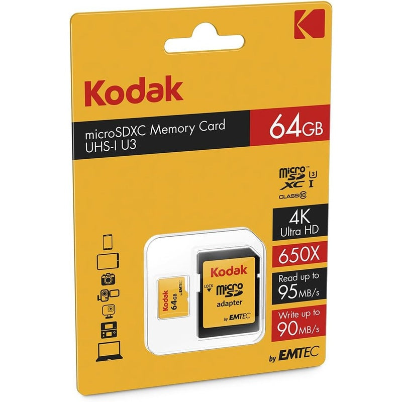 Kodak 128GB Micro SDXC Card UHS-I U3 V30 High Speed Memory Card with Adapter - Perfect for Smartphones, Tablets, Action Cameras & Drones