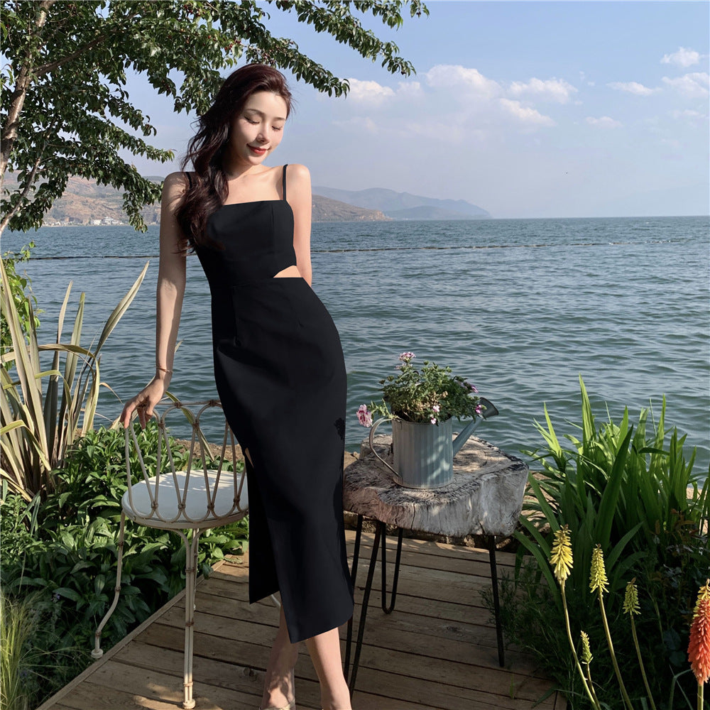 French Style Slit Pink Spaghetti Strap Dress - 2023 Summer Sexy Women's Dress - Perfect for Date Night, Beach Vacation & Cocktail Parties