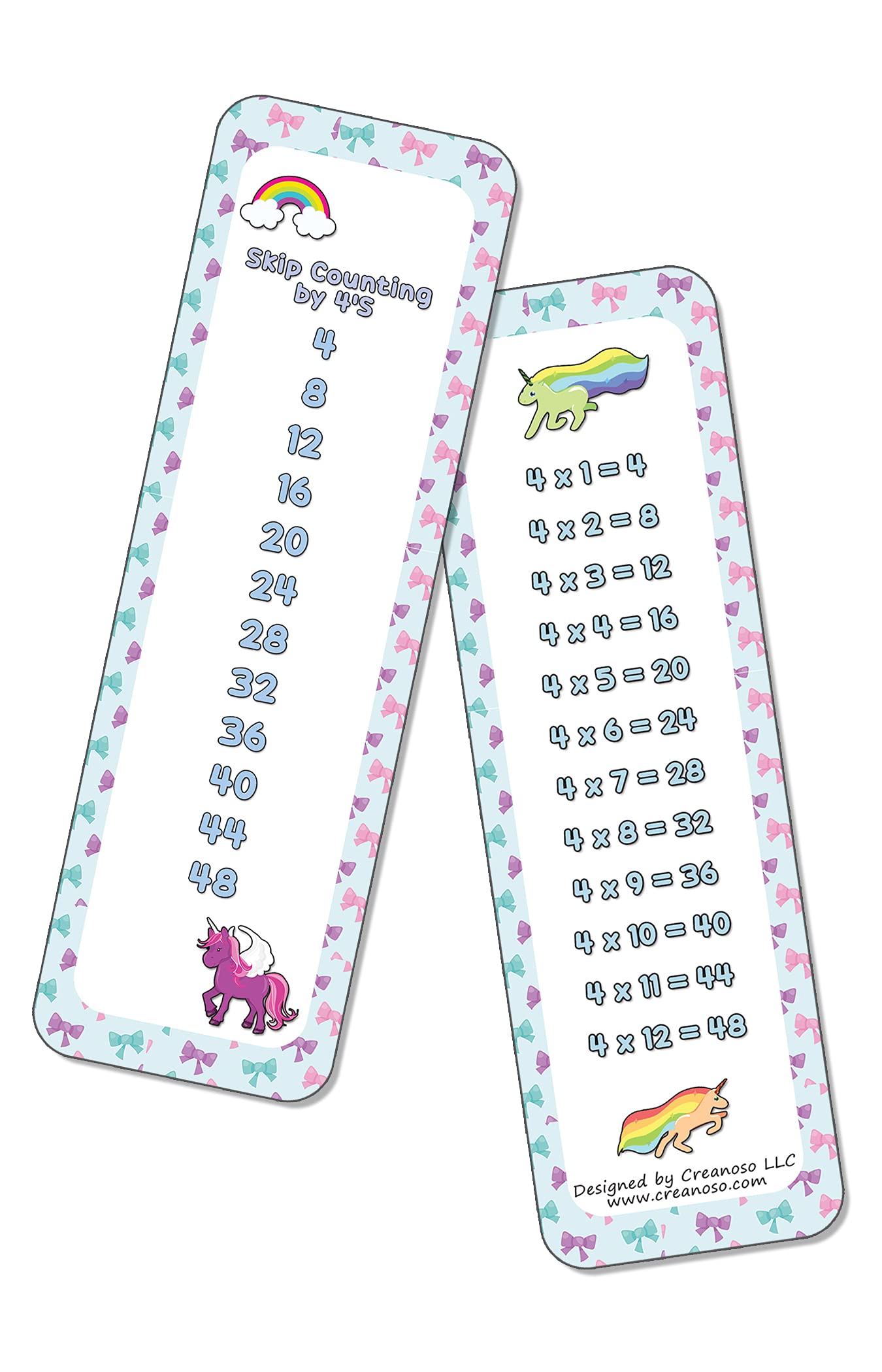 Creanoso Skip Counting Chart Bookmark Cards - Cute Unicorn Theme (2 Sets of 11 Cards) - Homeschool Math Learning Tools for Kids - Perfect for Classroom, Home Study & Gift Giving