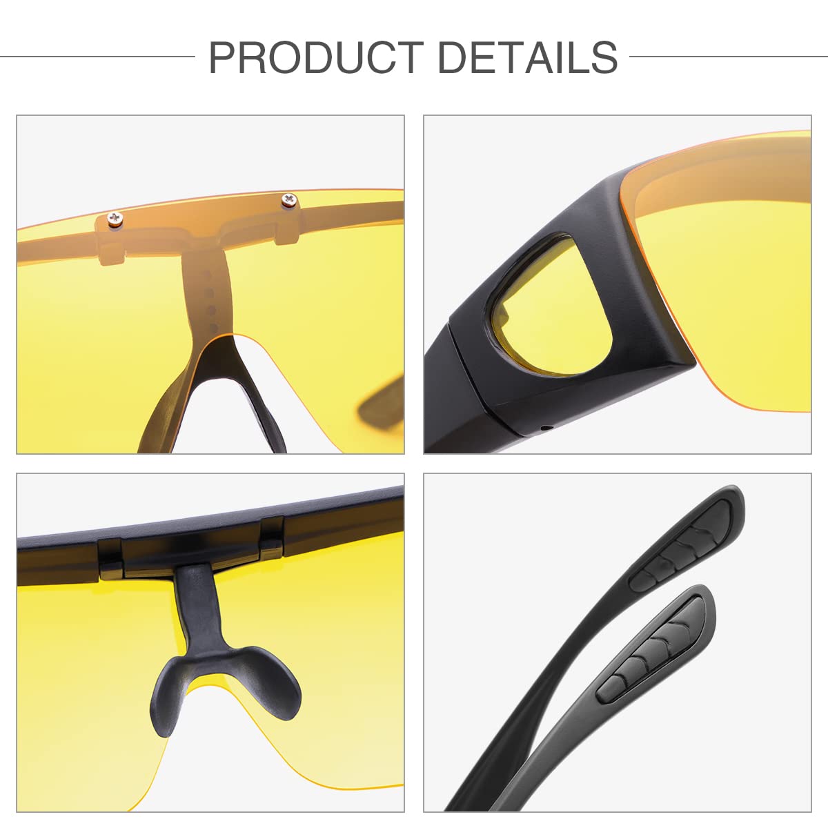Night Vision Driving Glasses - Anti Glare Polarized Sunglasses for Men & Women, Flip Up Fit Over Prescription Glasses - Perfect for Night Driving, Cycling, and Outdoor Activities