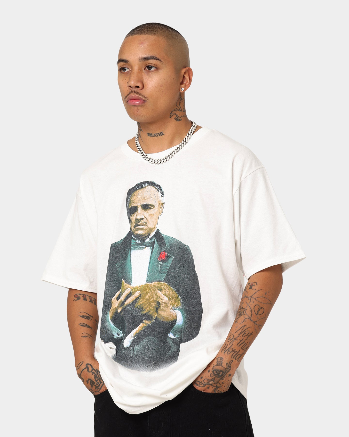 The Godfather Cat T-Shirt - White Cotton Vintage Graphic Tee for Men & Women | Perfect for Casual Wear, Movie Nights & Gifts