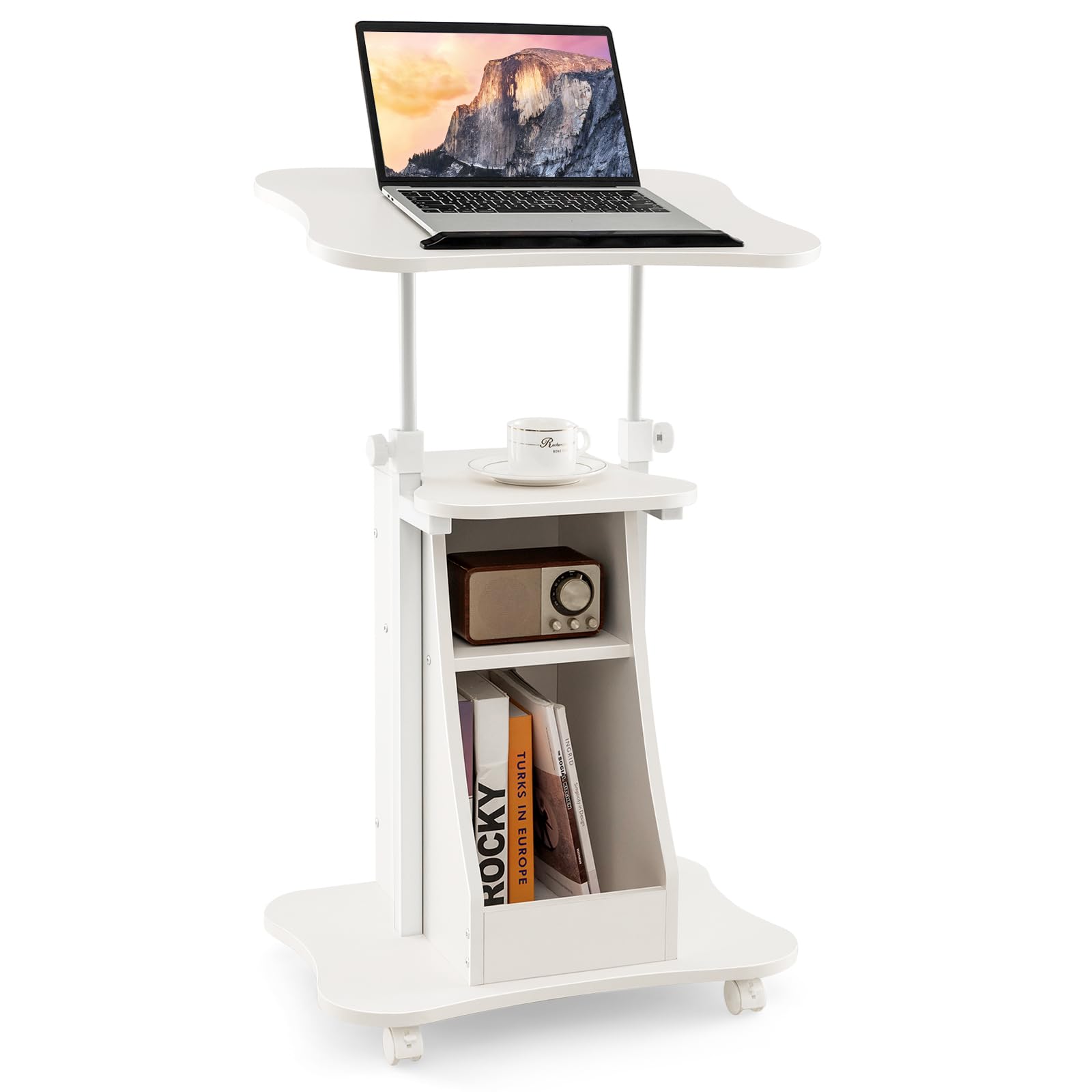 Tangkula Adjustable Mobile Lectern Podium Stand - Rolling Laptop Desk Cart with Swivel Top, Wheels & Storage - Perfect for Home Office, Classroom, Church & Conference Presentations