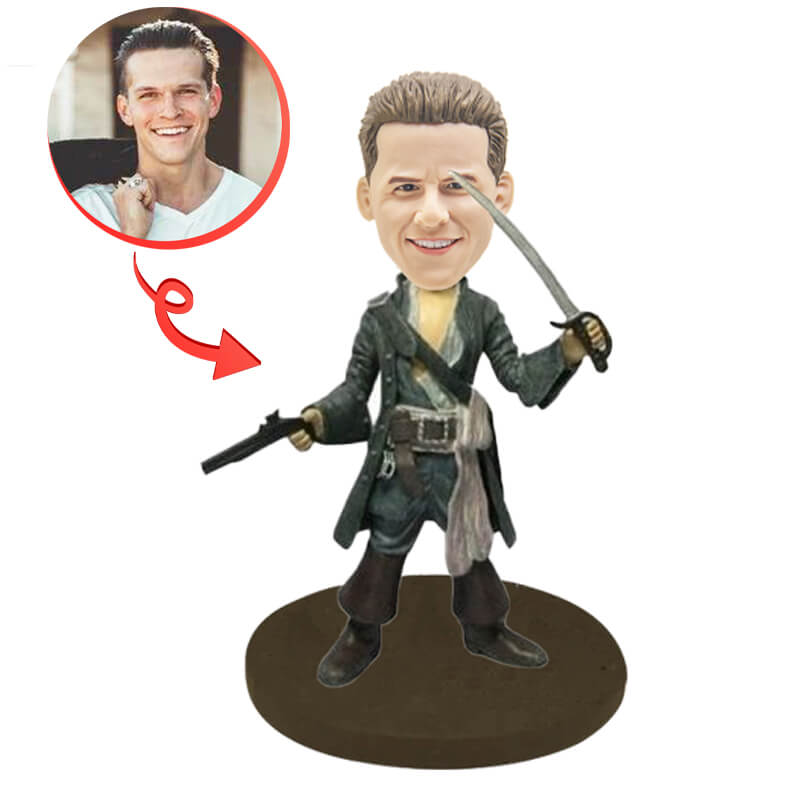 Custom Pirate with Dagger and Pistol Bobblehead - Unique Collectible Figurine for Office Desk, Home Decor, and Gift Ideas | Novelty Nodding Head Toy for Pirates Fans and Collectors