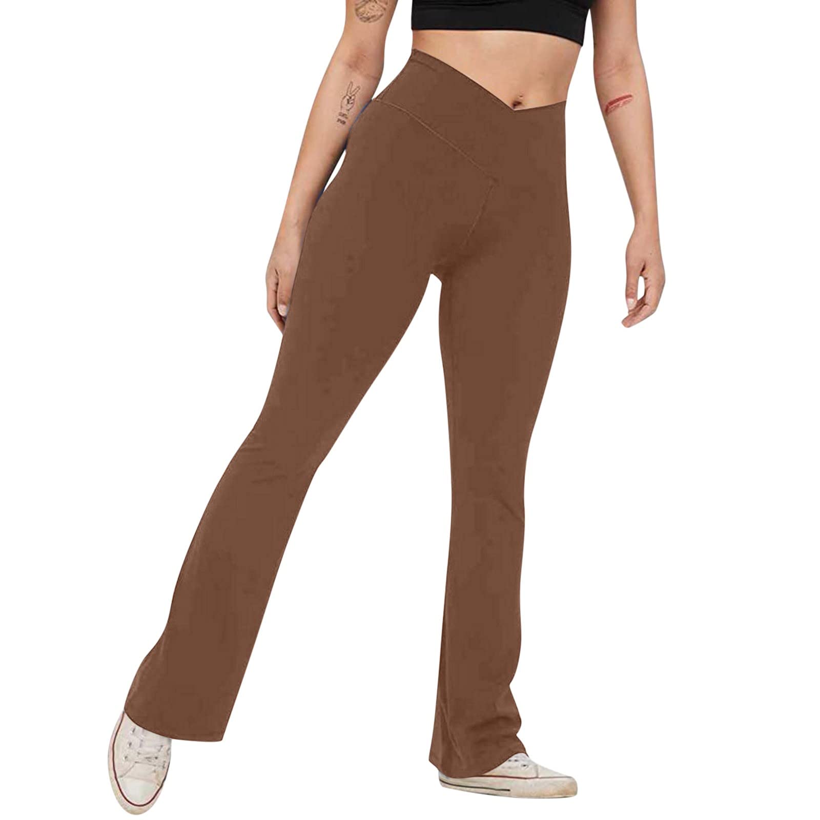 Women's High Waisted Cross Waist Flare Leg Yoga Pants - Tummy Control Workout Running Sports Leggings for Gym, Yoga & Everyday Wear