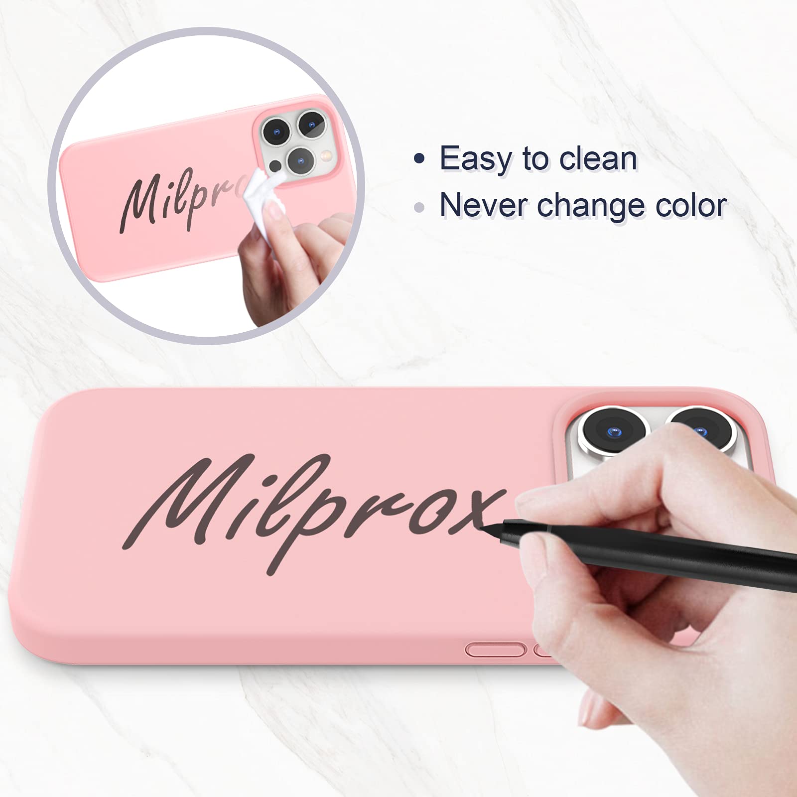 MILPROX iPhone 13 Pro Max Case (2021) with Screen Protector - Shockproof Liquid Silicone Cover with Soft Microfiber Lining | Protective Bumper Gel Shell | Perfect for Work, Travel & Everyday Use - Pink
