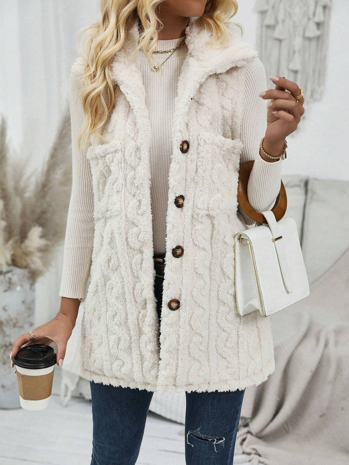 Cozy Fuzzy Button Up Vest Coat for Women - Winter Warm Fleece Layering Piece for Casual Outfits & Outdoor Activities