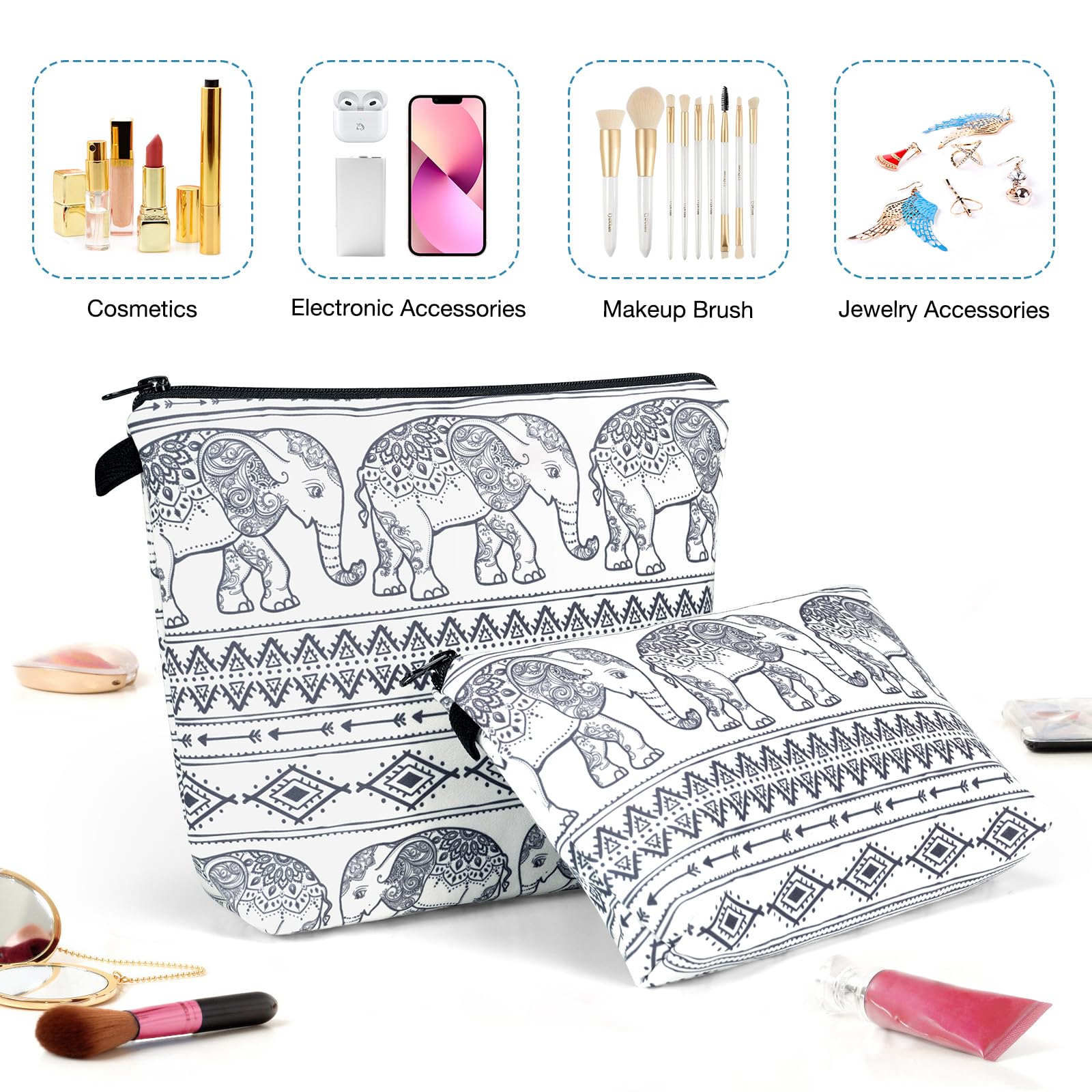 Noozion 2-Piece Waterproof Cosmetic Bag Set for Women - Small Travel Makeup Organizer Pouch for Toiletries & Cosmetics | Perfect for Travel, Gym, or Daily Use - Great Gift for Girls & Women