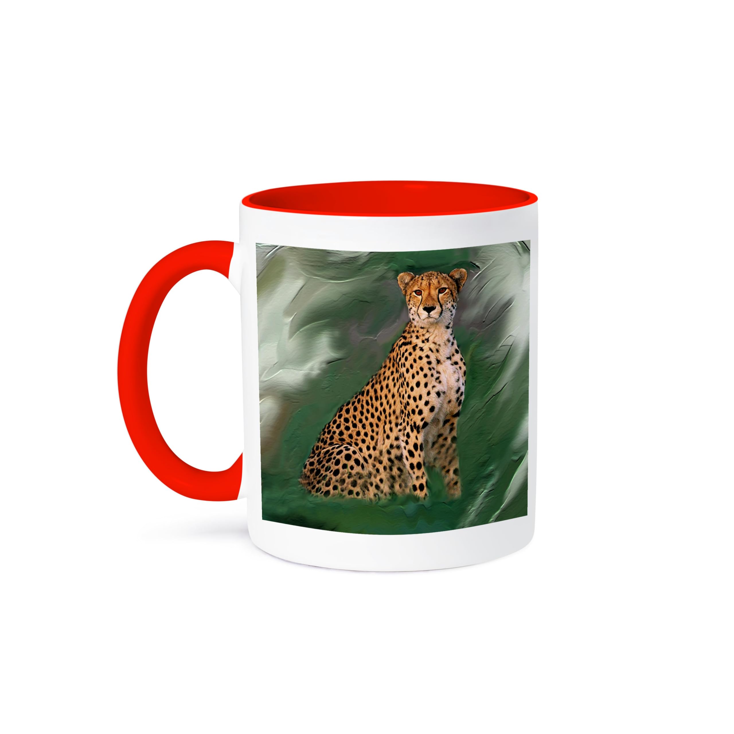 3D Rose Cheetah Print Two-Tone Ceramic Coffee Mug - 15oz Red & Black Leopard Design, Perfect for Home, Office or Gift Giving