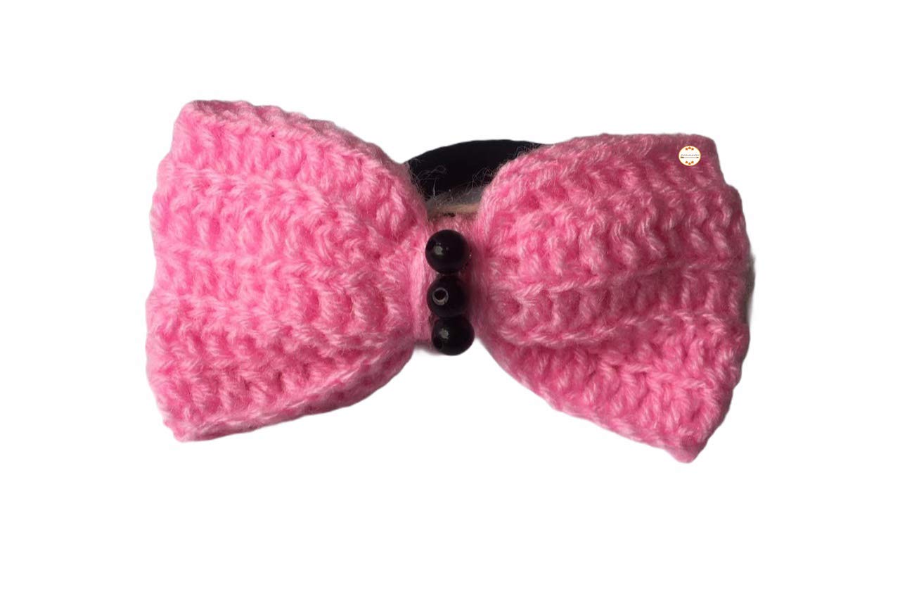 Handmade Crochet Pink Hair Bows for Girls - Stretchy Rubber Band Hair Accessories for School, Parties & Everyday Wear