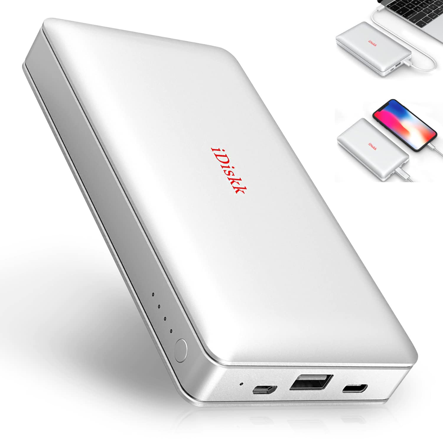 iDiskk 1TB MFI Certified External Hard Drive for iPhone iPad Android - Plug & Play USB Photo Storage Stick for iPhone 14/13/12 Pro/11/X/XR, Mac, PC - Built-in 10000mAh Power Bank - Perfect for Travel, Work & Backup