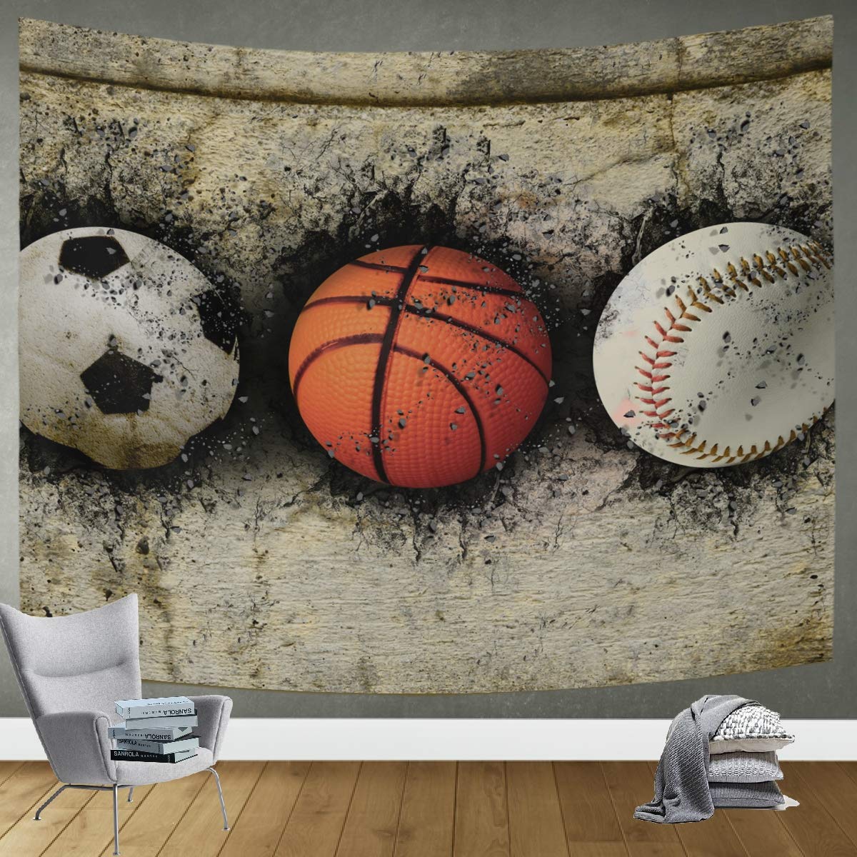 DOMIKING 80x60in Wall Tapestry - Basketball Baseball Soccer Sports Themed Room Decor for Living Room, Dorm, Bedroom | Trippy Hippie Aesthetic Home Decor | Perfect for Game Rooms, Teen Bedrooms & College Dorm Decorations
