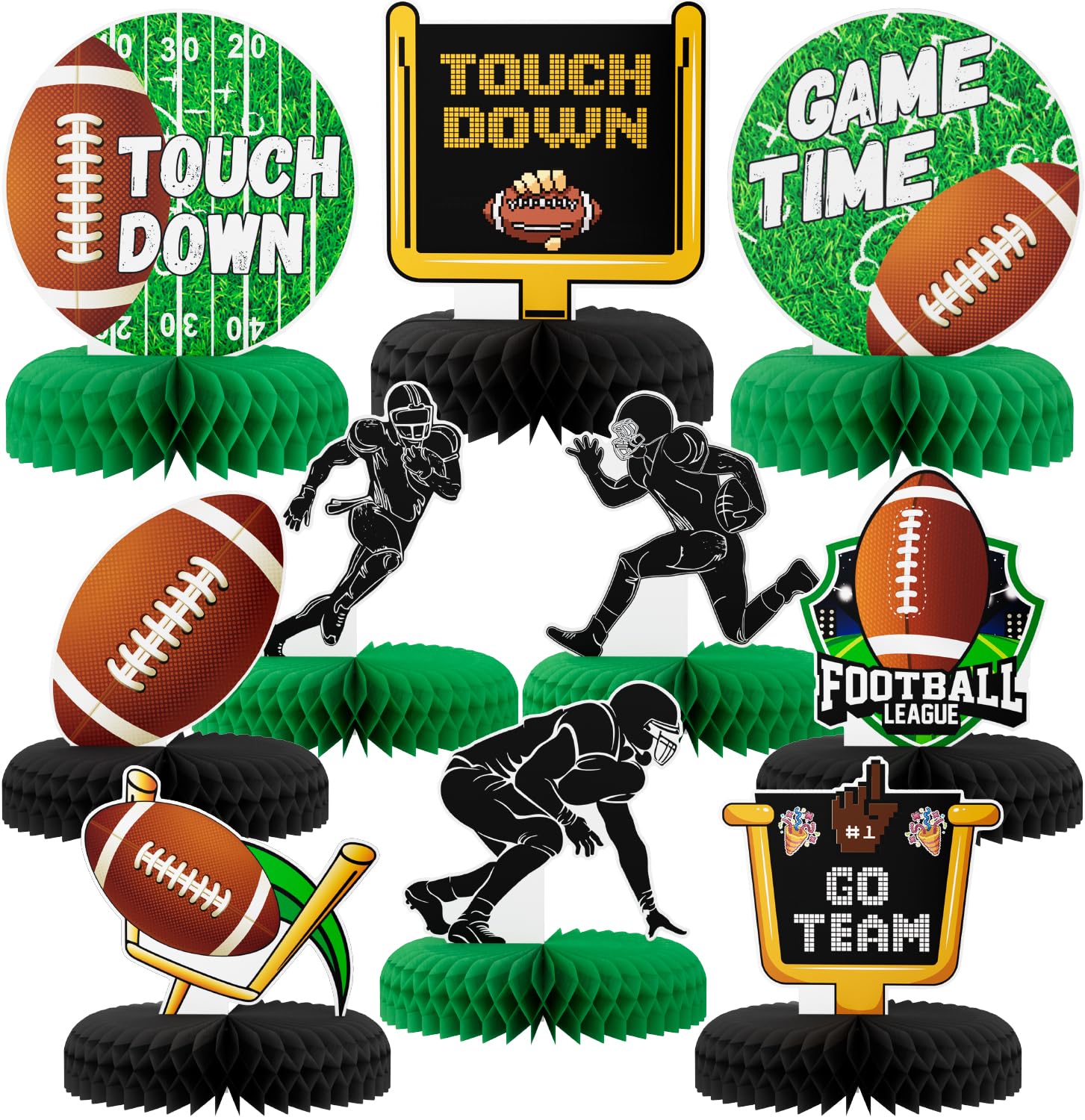 10Pcs Football Party Decorations - Football Honeycomb Centerpieces for Table, Birthday, Baby Shower & Tailgate Party Supplies | Perfect for Game Day Decor, Football Themed Events & Sports Fan Celebrations