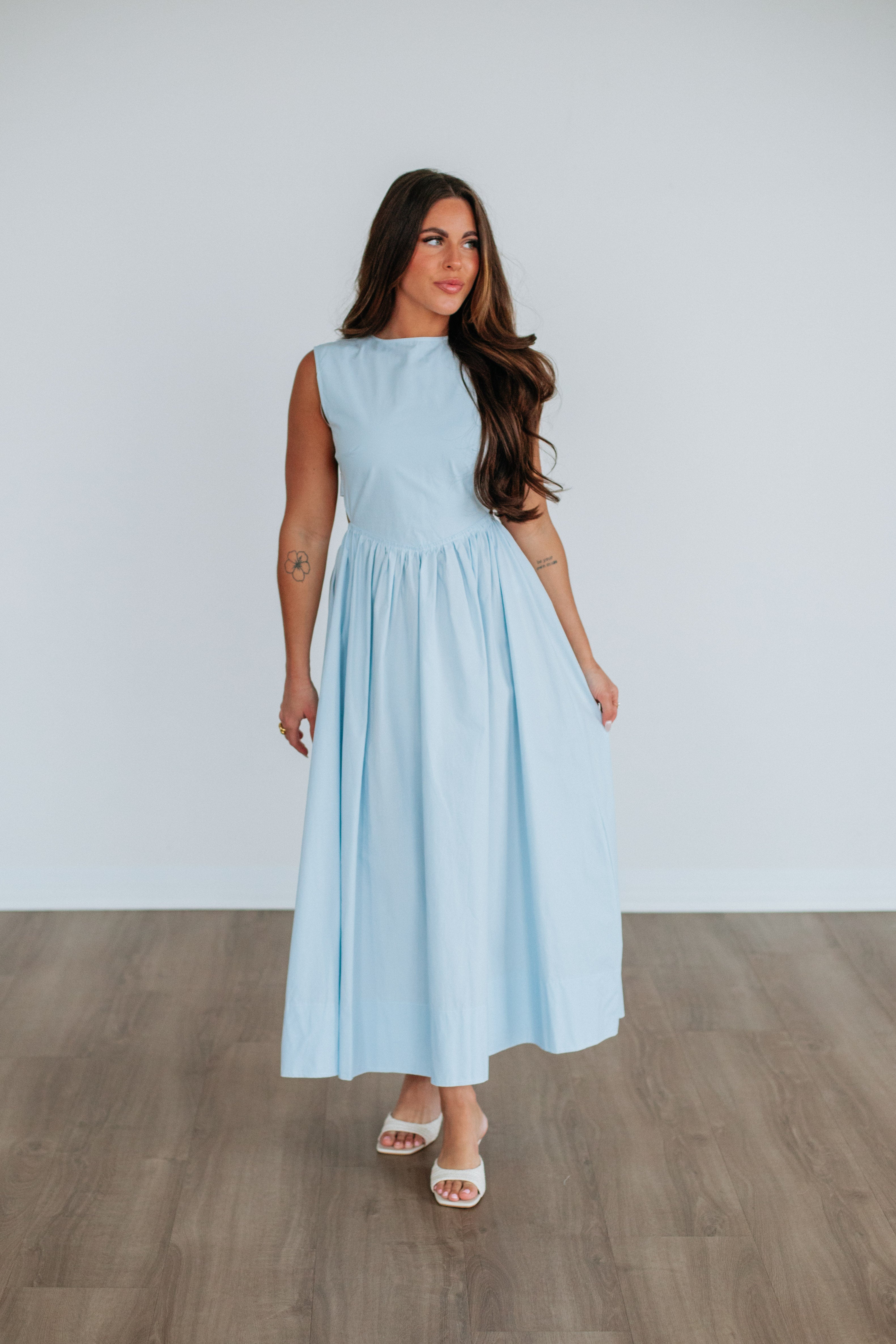 Alicyn Dress Powder Blue - Elegant Flowy Midi Dress for Women | Perfect for Weddings, Parties & Summer Outfits