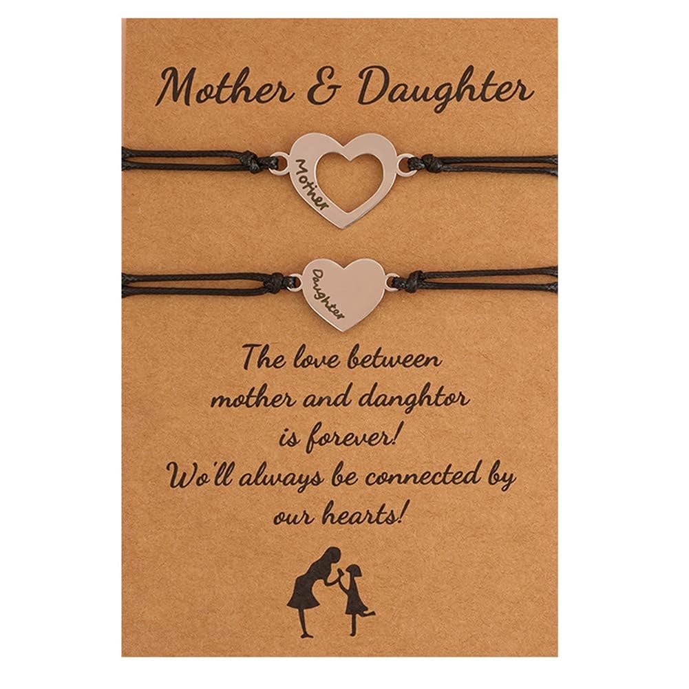 Matching Mother Daughter Bracelets Set - Heart Charm Jewelry Gift for Mom & Daughter - Perfect for Birthdays, Anniversaries & Special Occasions