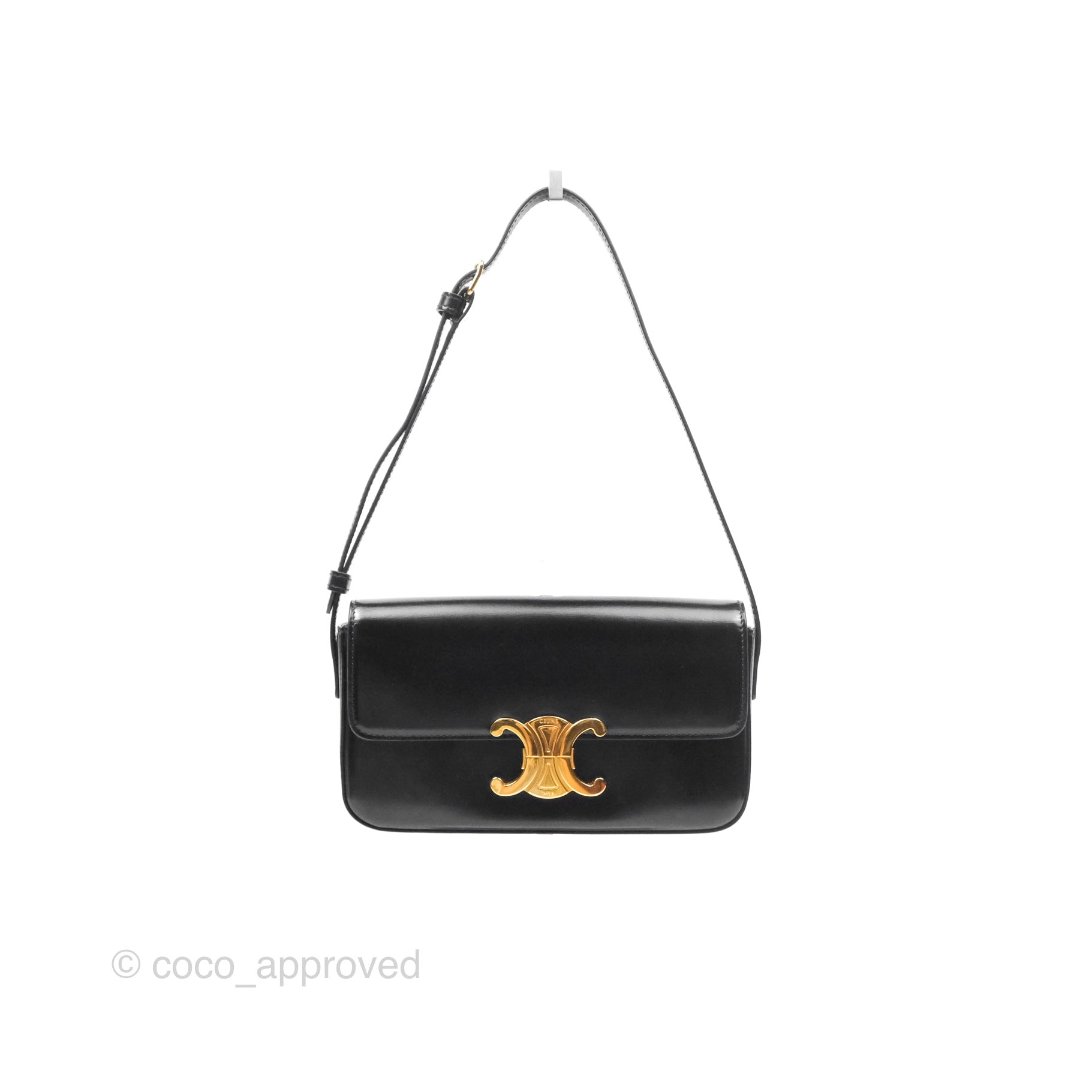 Celine Triomphe Shoulder Bag in Black Calfskin Leather - Luxury Crossbody Purse for Women, Perfect for Work, Travel & Evening Events