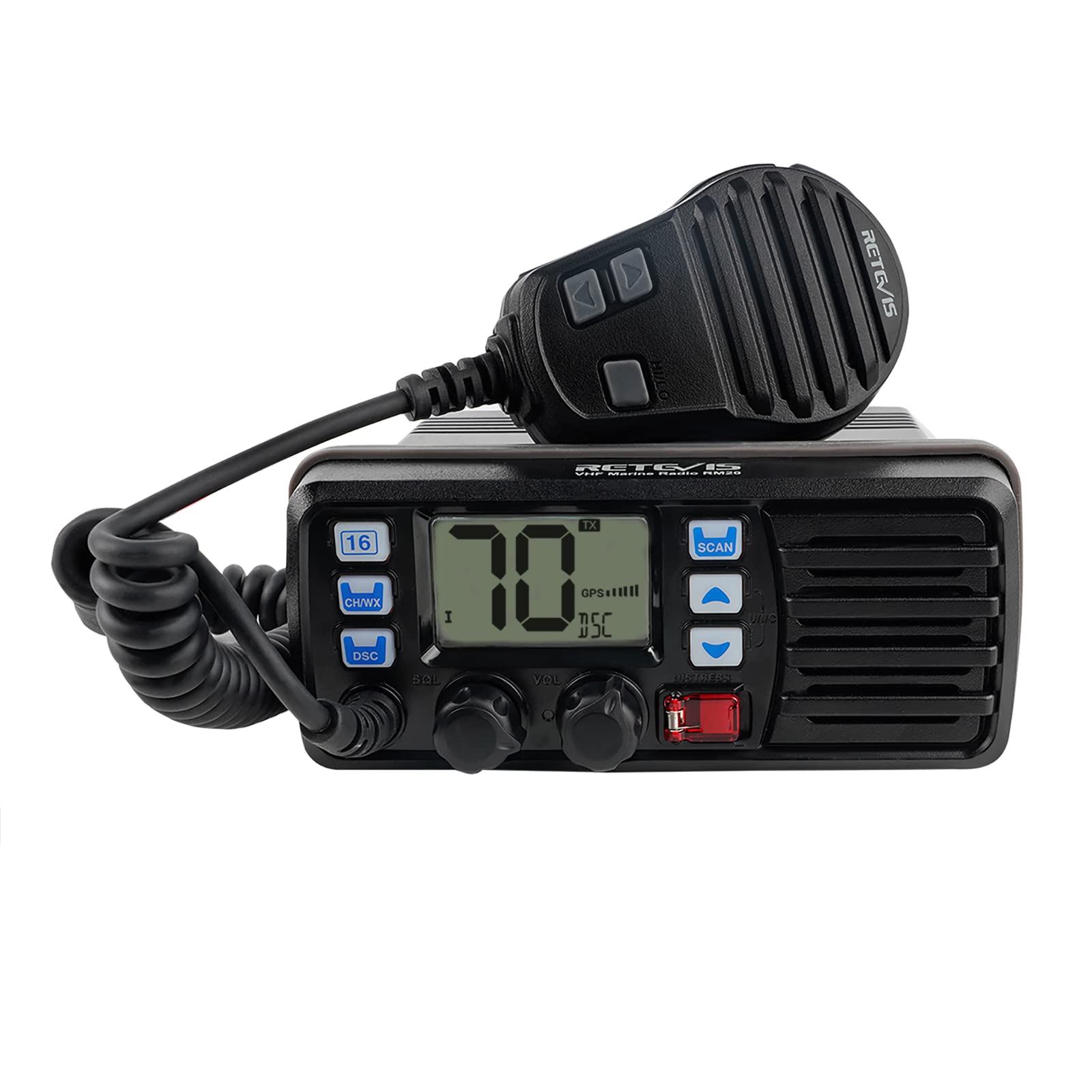 Retevis RM20 25W VHF Marine Radio Transceiver with GPS, IP67 Waterproof, Triple Watch & Loudspeaker - Fixed Marine Communication for Boats, Ships, and Watercraft (1 Pack) - Perfect for Offshore Navigation, Emergency Situations, and Marine Adventures