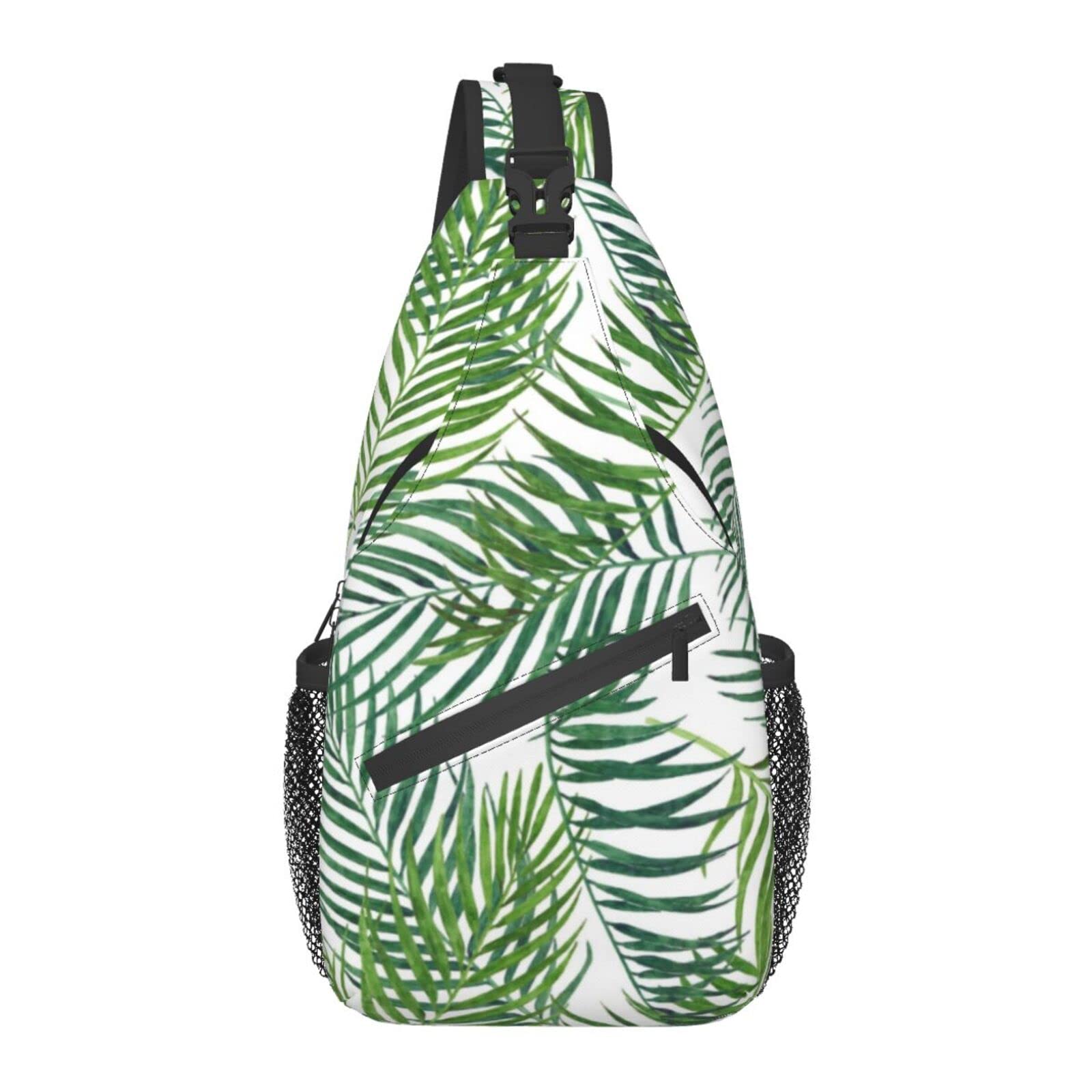Adjustable Lightweight Tropical Palm Tree Leaves Sling Bag - Crossbody Shoulder Backpack for Men & Women - Perfect for Travel, Hiking, Gym, Biking & Camping - Stylish Casual Daypack for Outdoor Adventures