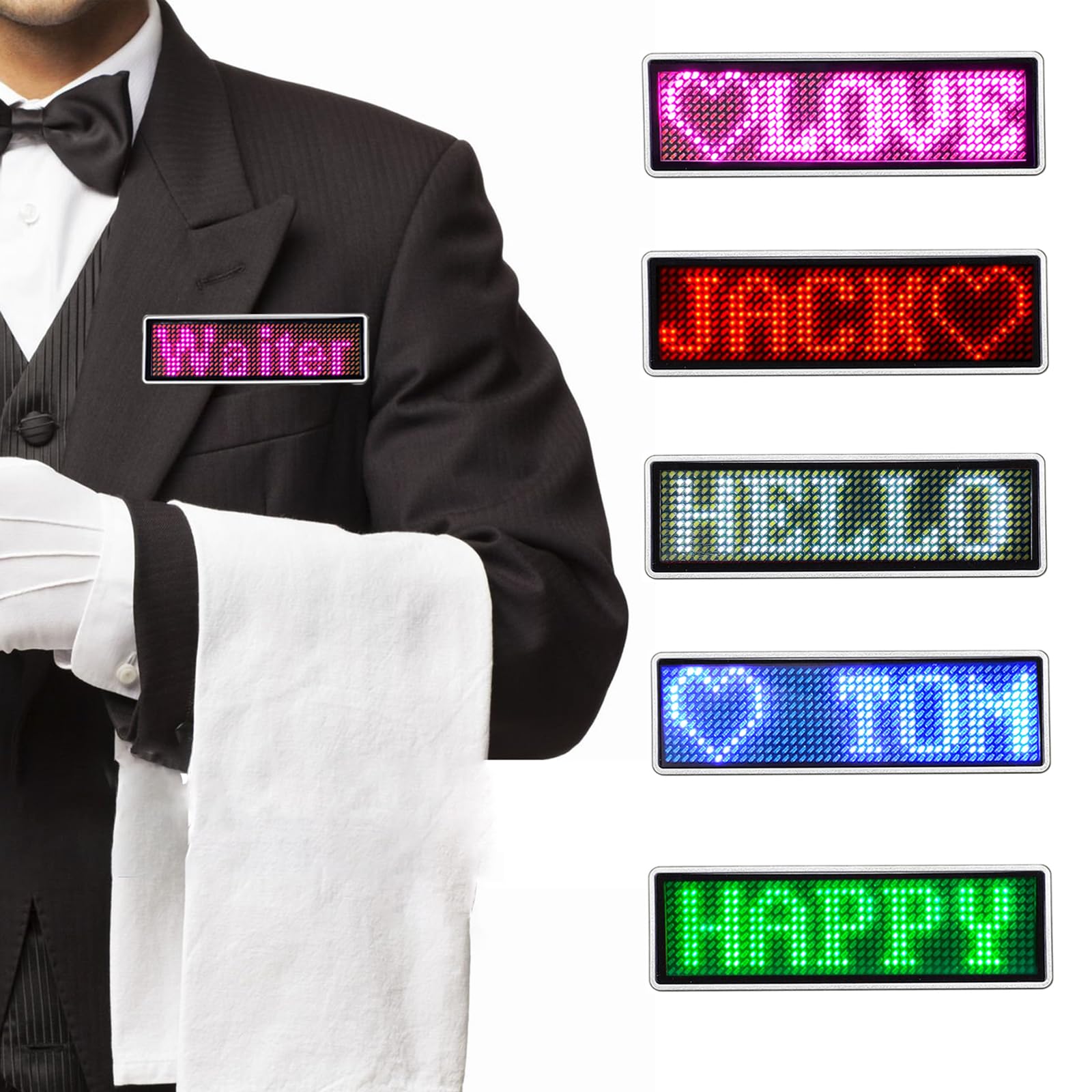 LED Scrolling Name Badge - Customizable Light Up Name Tag with Message Board (Pink) - Perfect for Conferences, Events, and Professional Networking