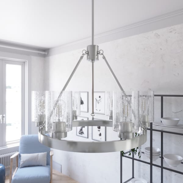Hunter Hartland 6-Light Brushed Nickel Chandelier - Elegant Dining Room Lighting Fixture for Modern Home Decor