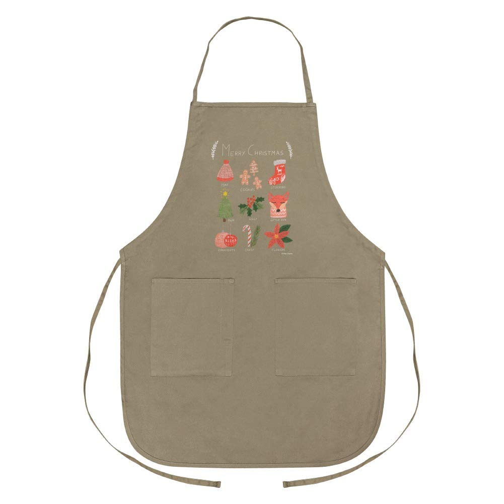 GRAPHICS & MORE Christmas Holly Fox Apron with Pockets - Festive Holiday Baking & Cooking Apparel for Women - Perfect for Cookie Making, Kitchen Decor & Christmas Parties