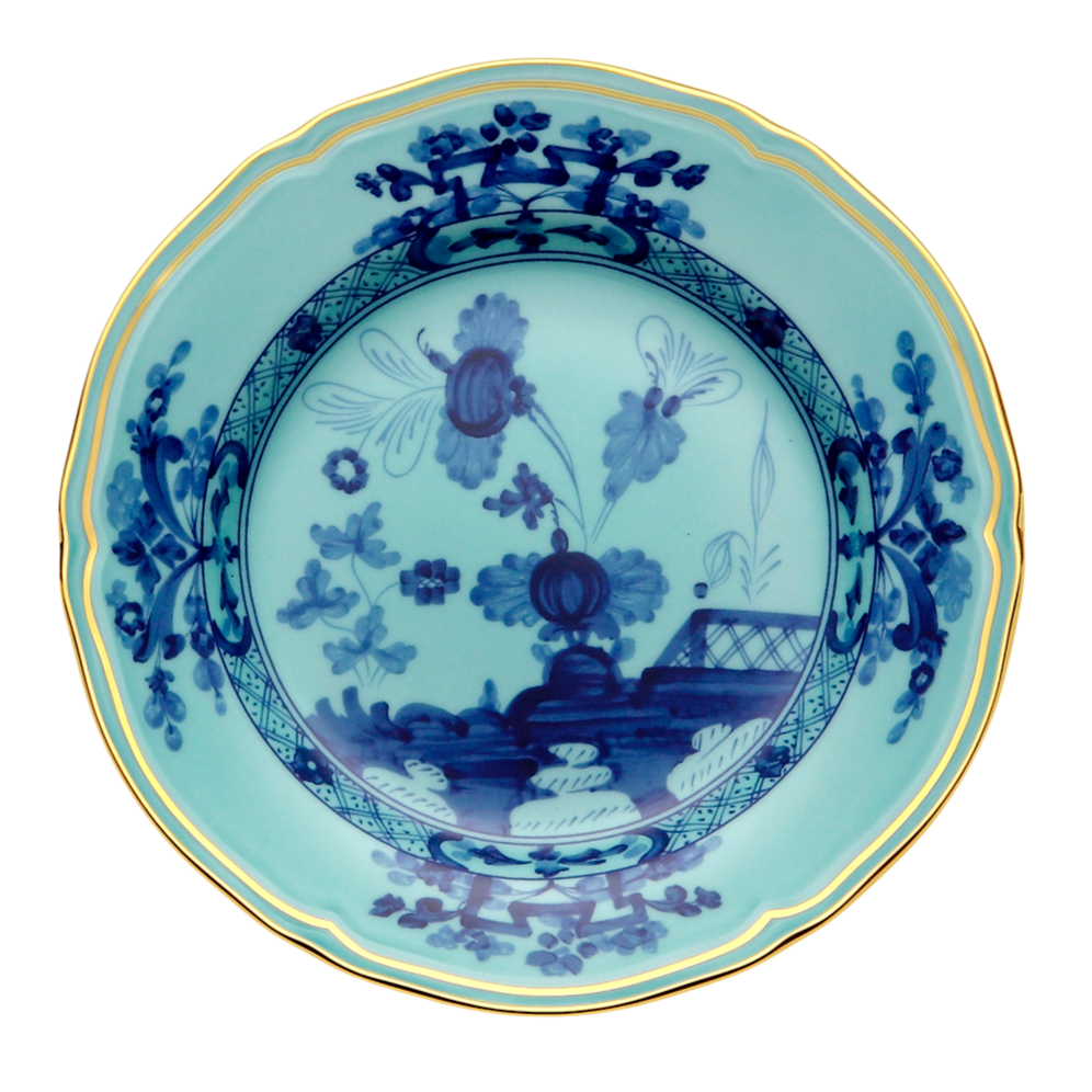 Oriente Italiano Bread and Butter Plates Set of 4 - Elegant Iris Pattern Porcelain Appetizer Dishes - Perfect for Dinner Parties, Tea Time & Home Decor