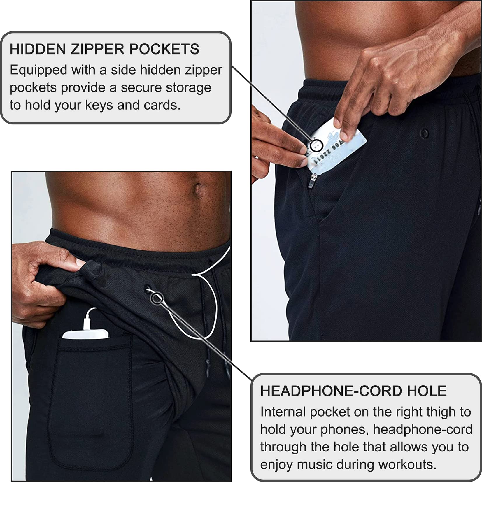 EXEKE Men's 2-in-1 Running Shorts with Pockets - Quick Dry Athletic Gym Workout Shorts for Jogging, Training & Outdoor Activities