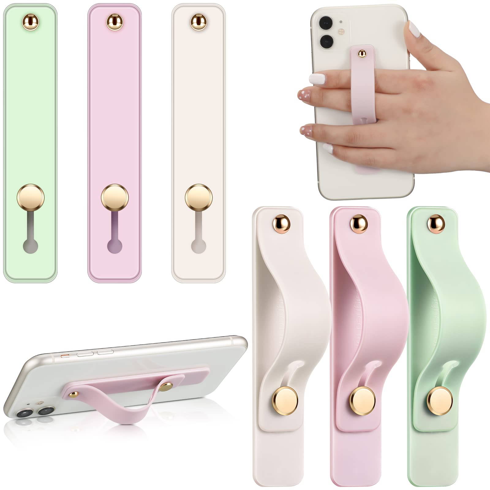 WeeWooday 6-Pack Universal Phone Grip Holder - Expandable Finger Strap & Kickstand for iPhone, Samsung, Pixel (Mint/White/Lavender) - Perfect for Gaming, Selfies & Hands-Free Viewing