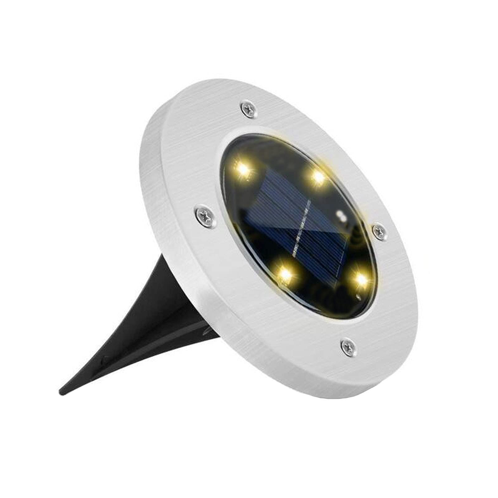 GISVET Solar Lights Outdoor - 4 LED Waterproof Silver Frosted Solar Ground Lights for Garden, Pathway, Yard & Landscape Lighting | Weather-Resistant Solar Powered Lights for Outdoor Decoration & Safety