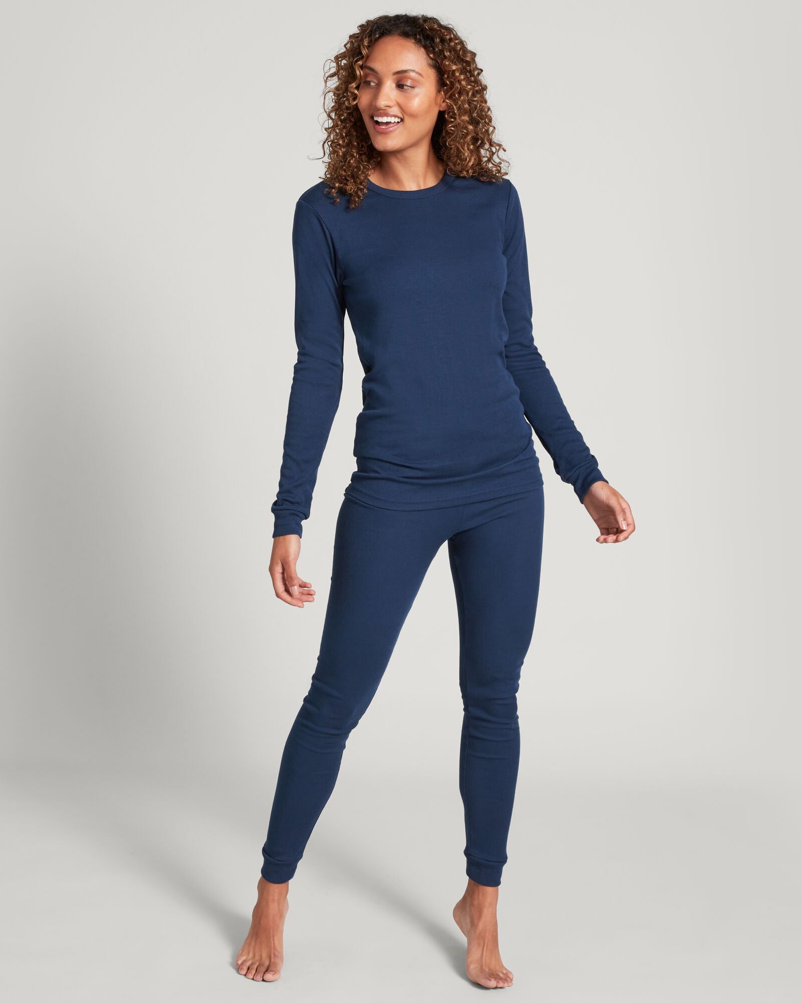 KMDCore Women's Long Sleeve T-Shirt - Soft Stretch Crewneck Casual Top in Navy Blue | Perfect for Work, Gym & Everyday Wear