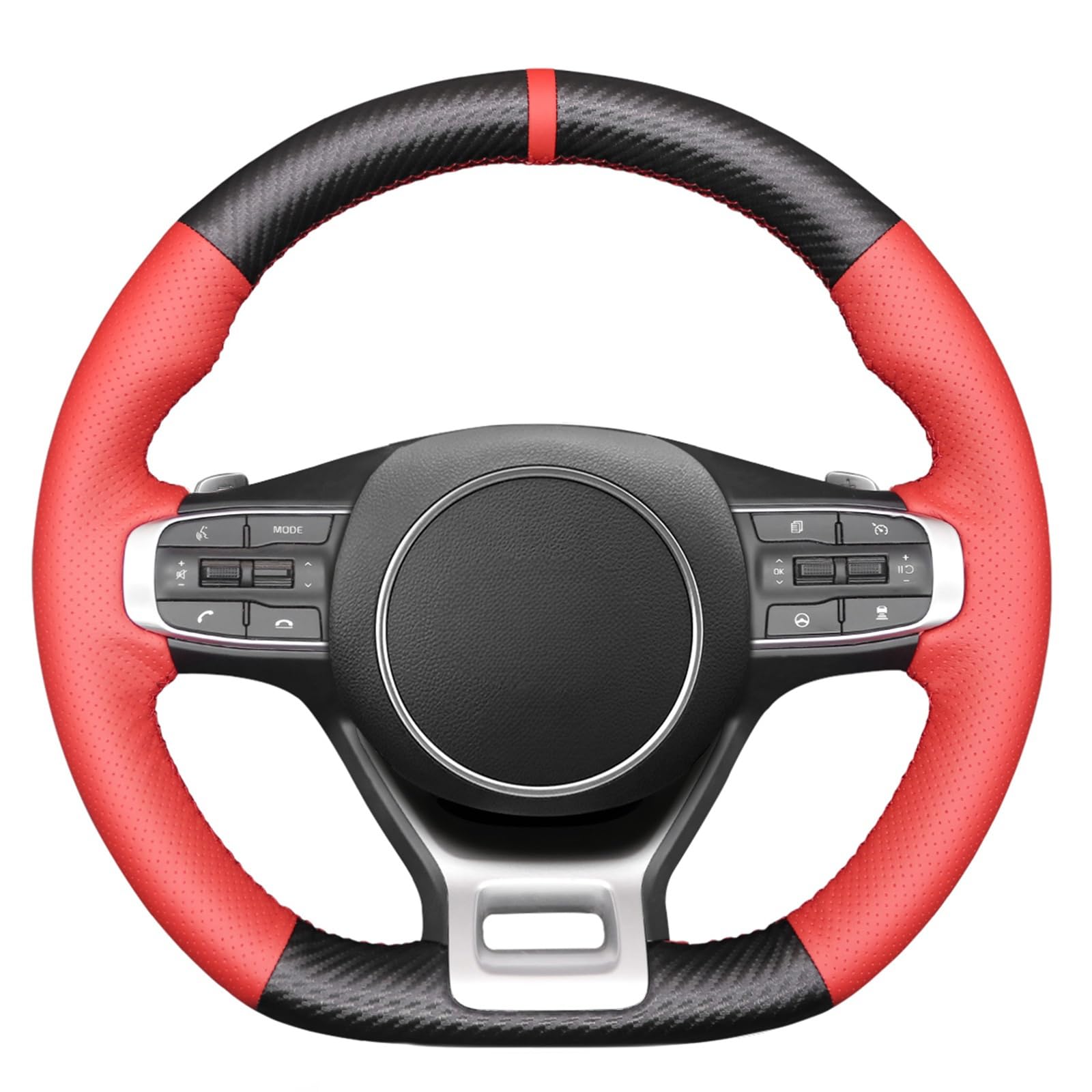 Premium Matte Carbon Fiber & Red Perforated Leather Steering Wheel Cover for 2021-2022 Kia Optima/K5 GT GT-Line - Anti-Slip Grip, Enhanced Comfort & Style - Perfect for Daily Commutes & Sporty Driving