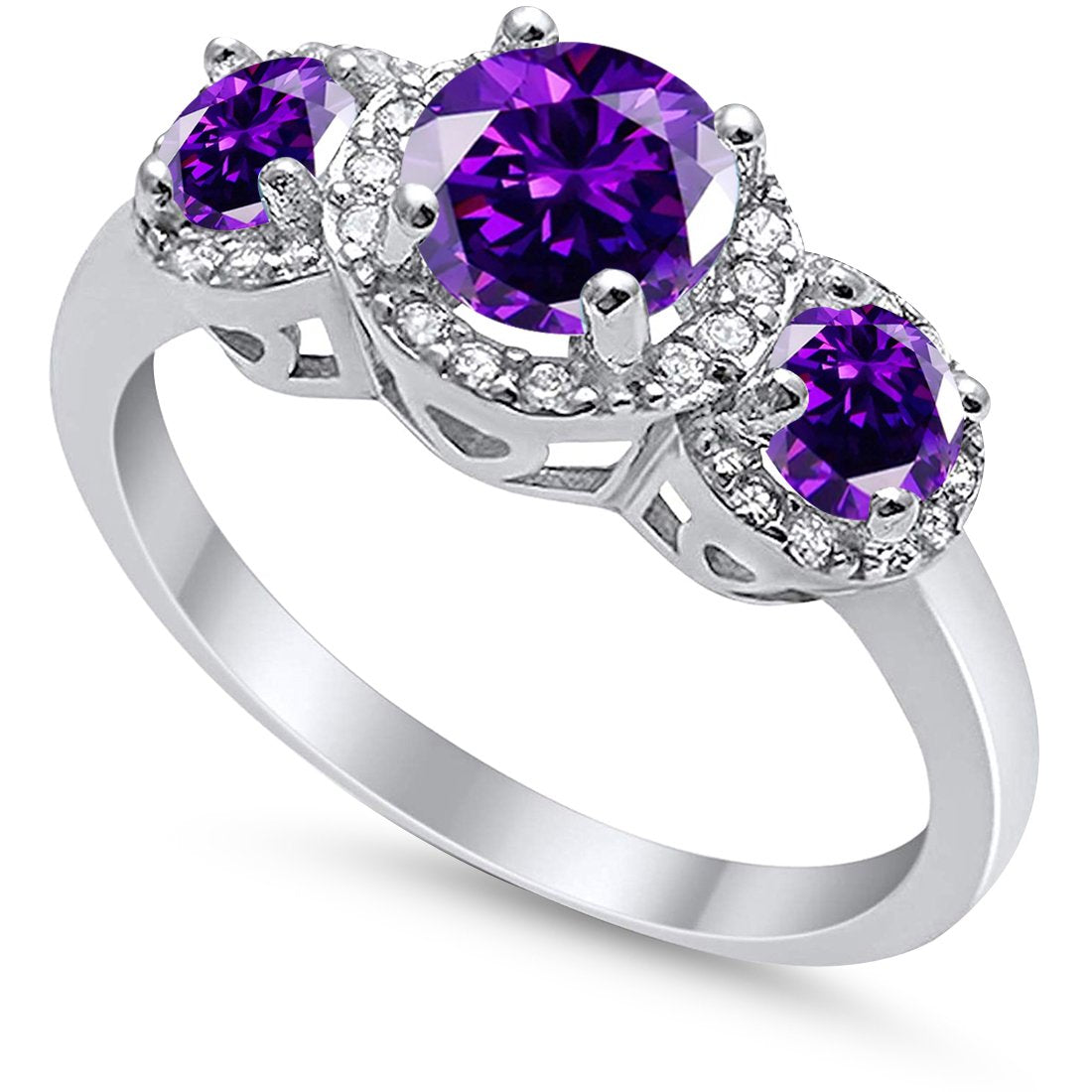 3 Stone Halo Wedding Ring - 925 Sterling Silver CZ Engagement Band for Women | Elegant Bridal Jewelry for Proposals, Anniversaries & Special Occasions