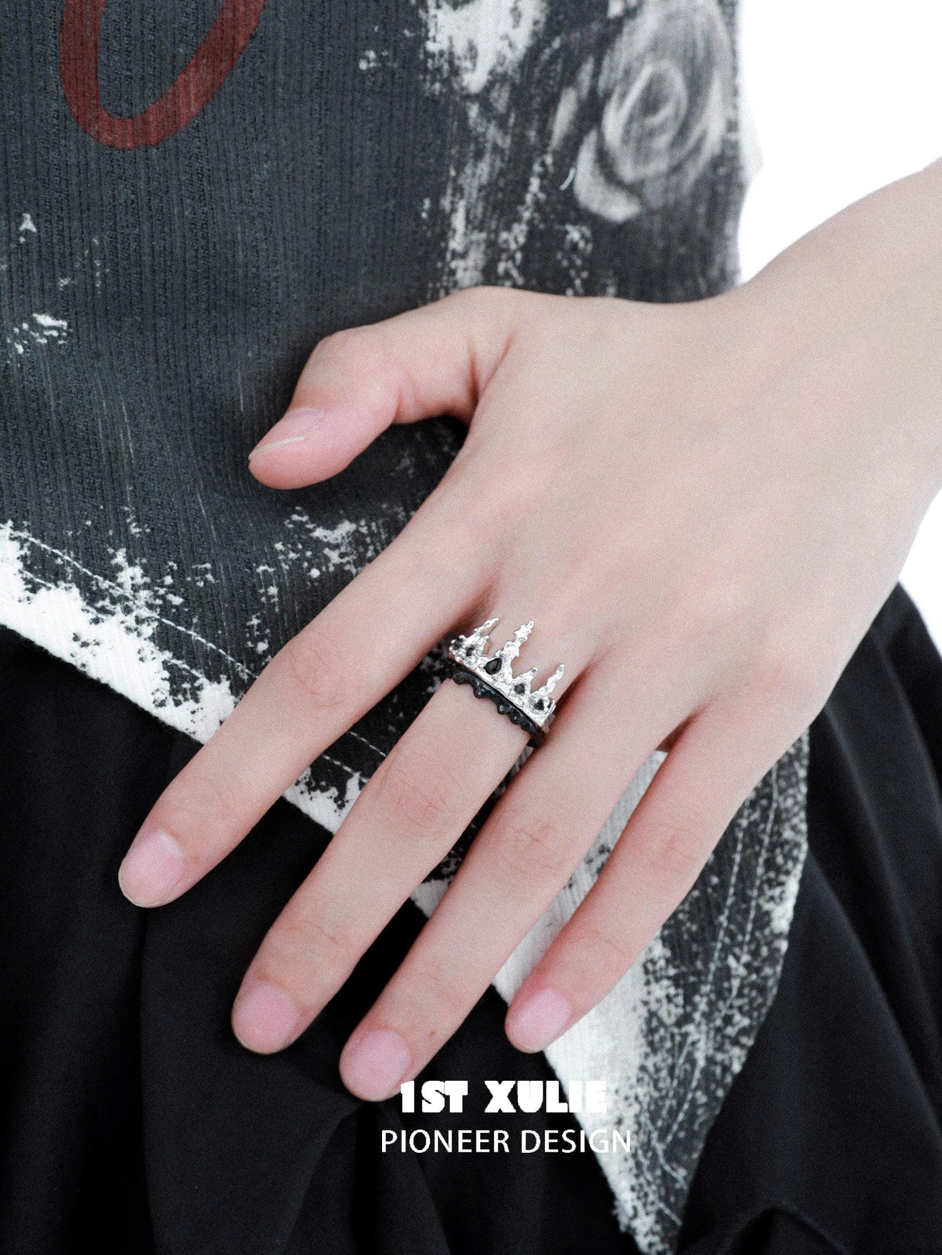 Sterling Silver S925 Detachable Crown Ring - Elegant Black Mirror Finish for Women, Perfect for Parties, Weddings & Special Occasions