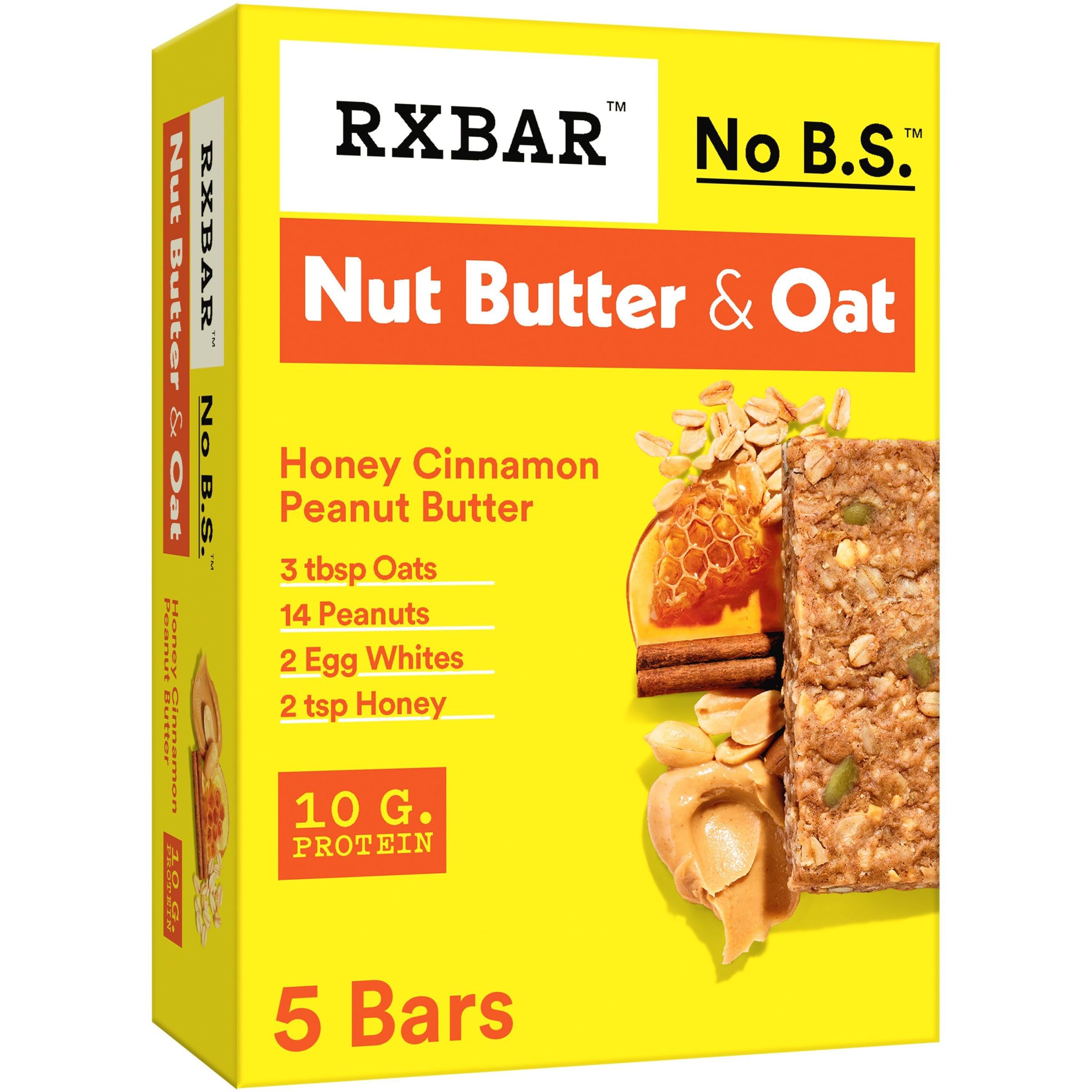 RXBAR Nut Butter and Oat Protein Bars - Honey Cinnamon Peanut Butter Flavor, 9.7oz Box (5 Bars) | High Protein Snacks for Workouts, Hiking & On-the-Go Energy