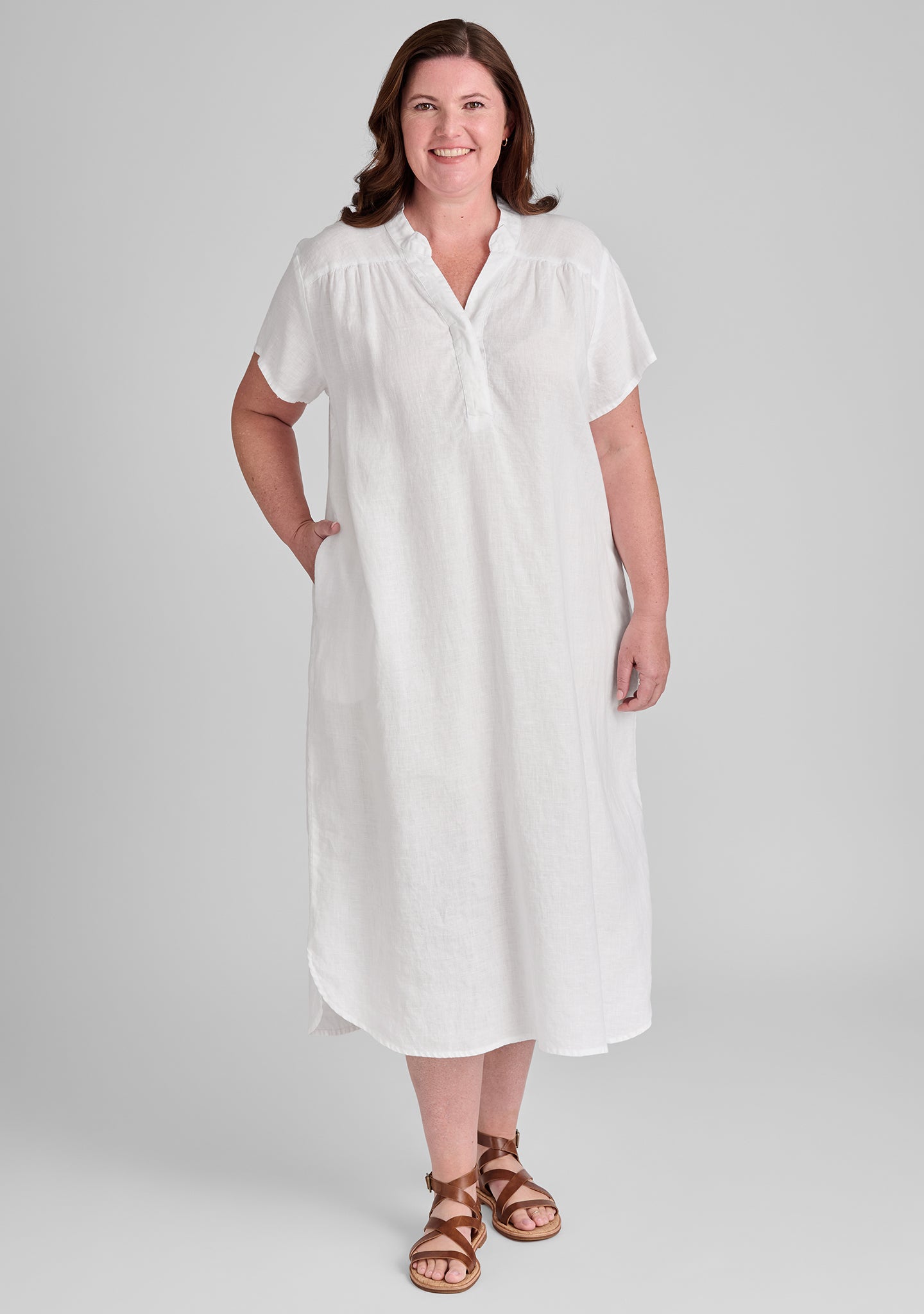 Stylish Linen Café Dress for Women - Summer Boho Maxi Dress with Pockets - Perfect for Brunch, Beach & Casual Outings