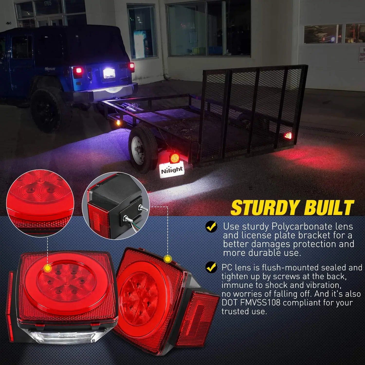 Square LED Trailer Light Kit (Pair) - Waterproof & Durable for Trucks, Trailers, RVs - Perfect for Night Driving & Road Safety