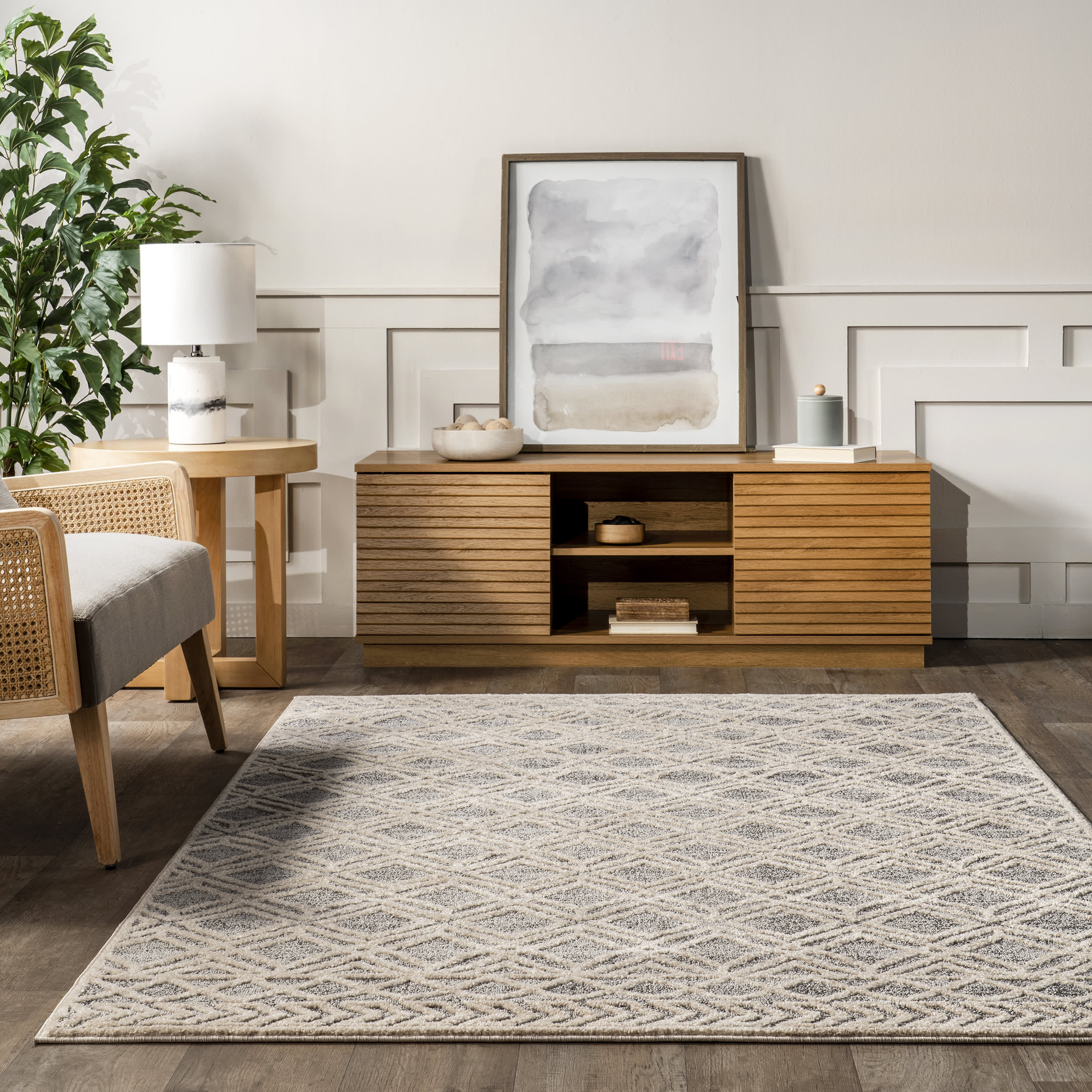 Evalina Moroccan Trellis Rug - Grey Handwoven Area Rug for Living Room, Bedroom & Home Decor | Boho Chic Design
