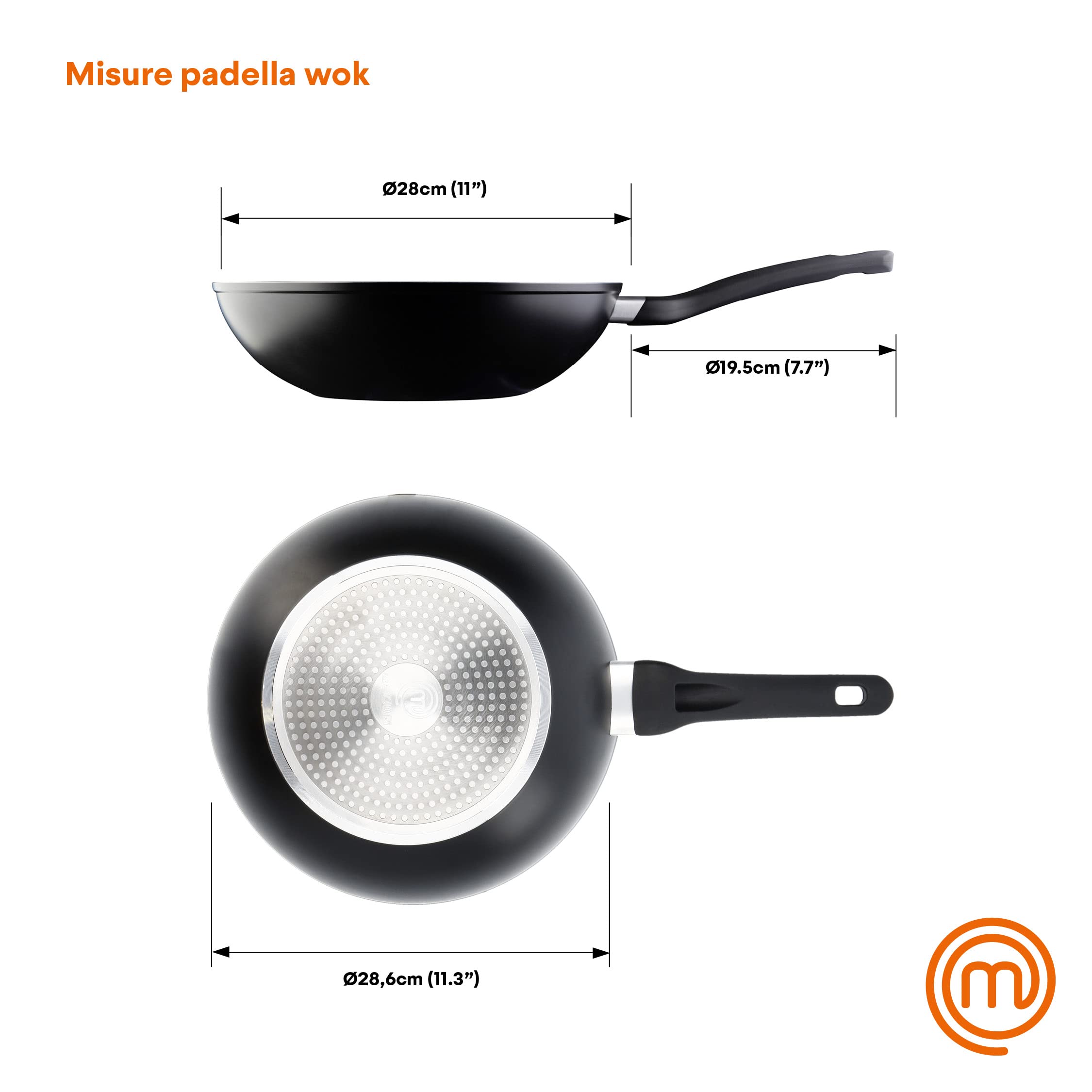 Nonstick MasterChef 28cm Wok Pan - Aluminum Stir Fry Pan for Induction & All Stovetops - Chinese Wok with Scratch-Resistant Coating, Dishwasher Safe - Perfect for Stir-Frying, Sautéing & Asian Cooking